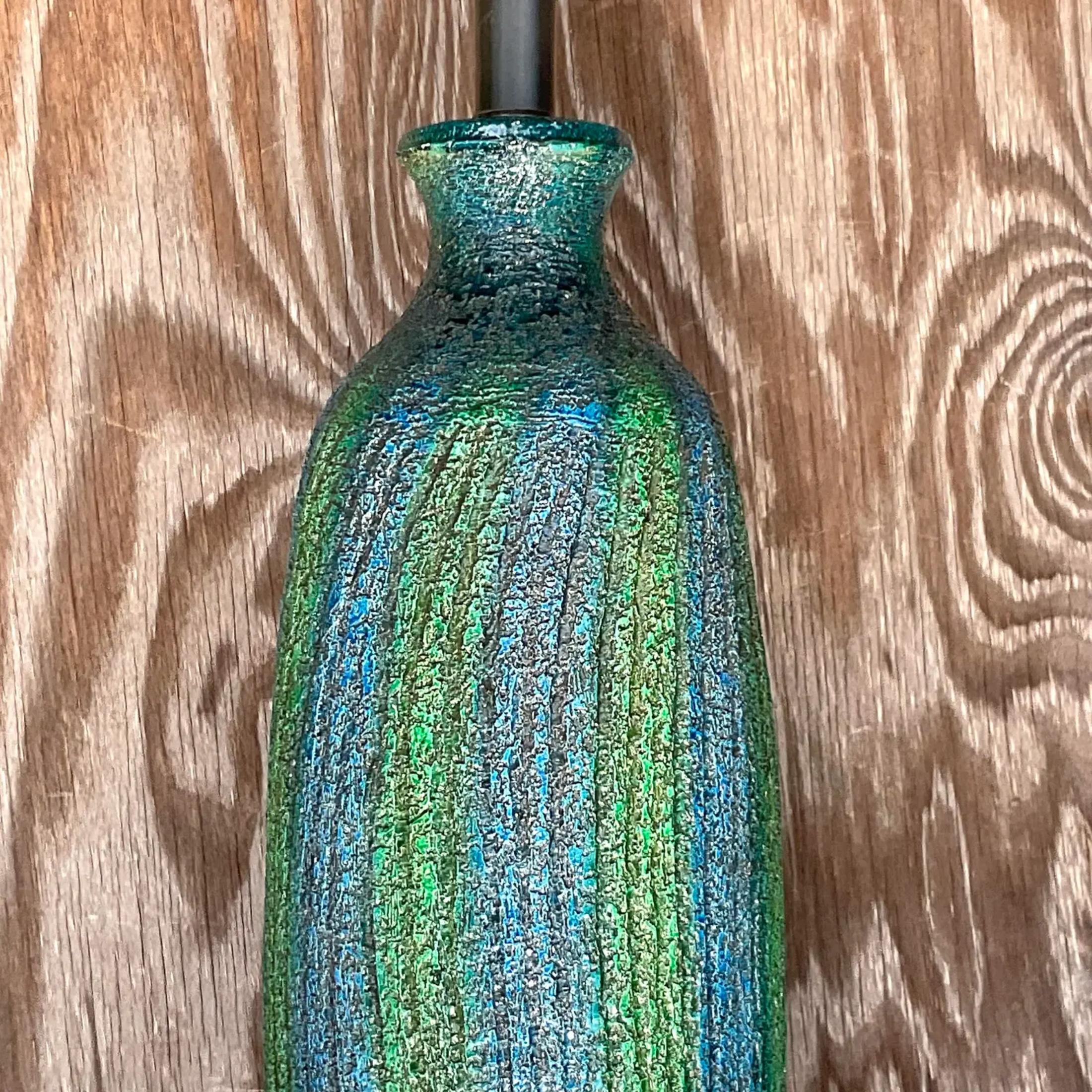Vintage Midcentury Textured Stripe Table Lamp In Good Condition For Sale In west palm beach, FL