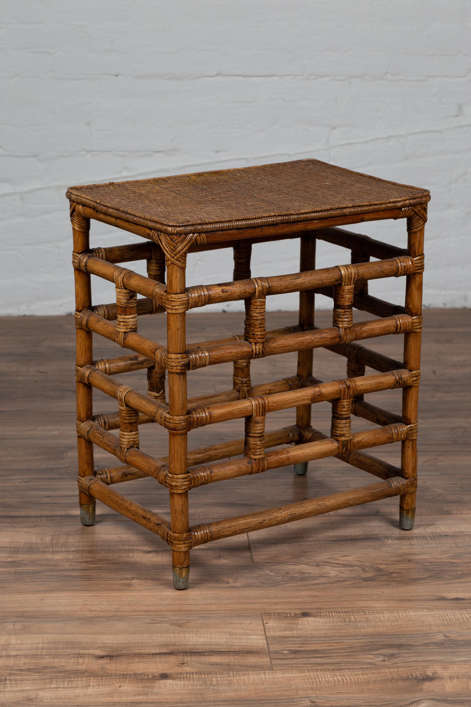 Vintage Midcentury Thai Side Table with Rattan Top and Bamboo Base 2