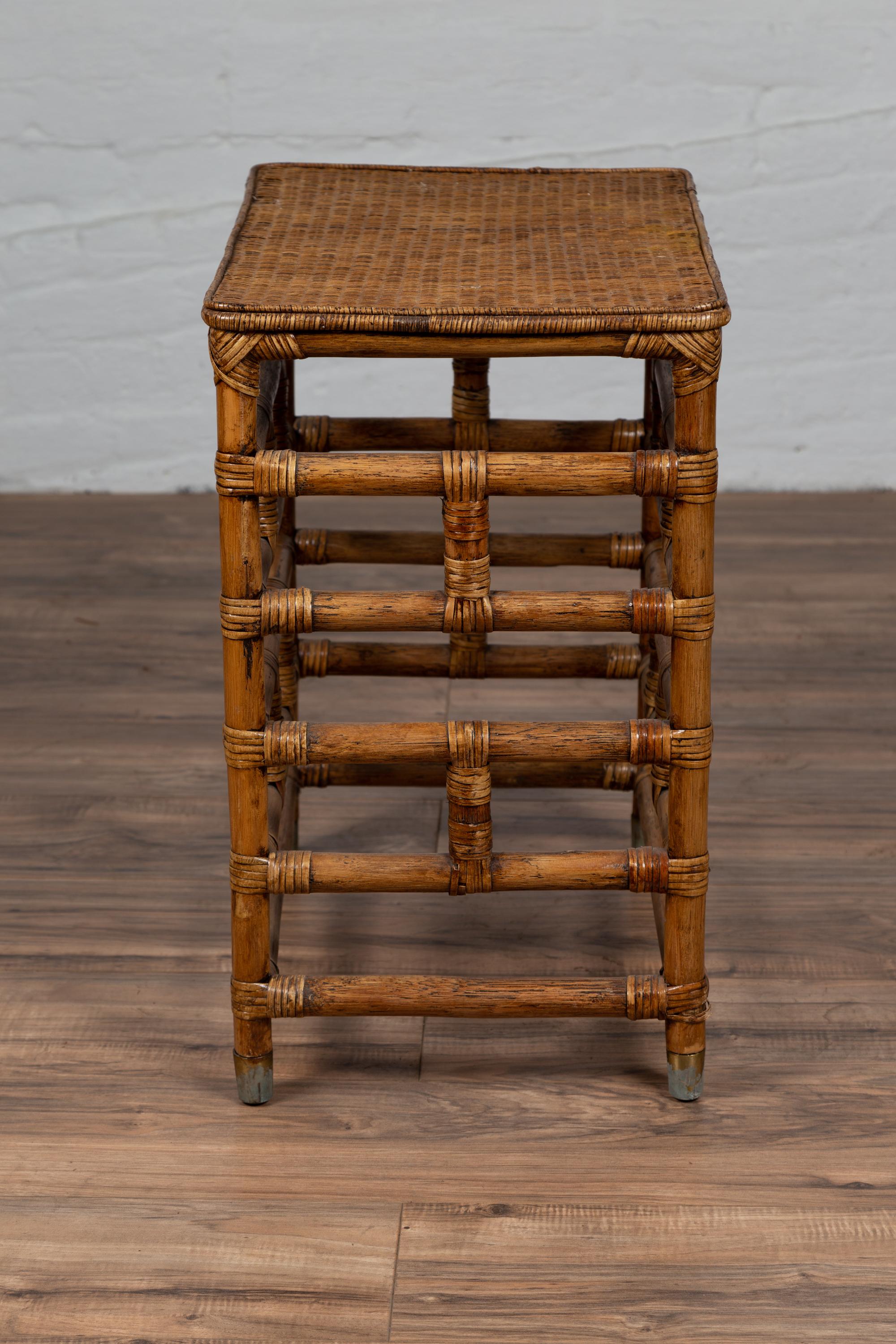 Vintage Midcentury Thai Side Table with Rattan Top and Bamboo Base 1