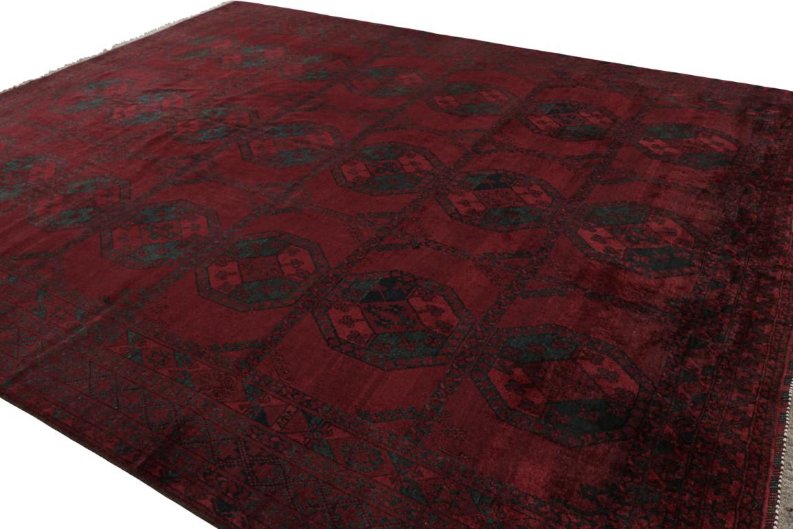 Afghan Vintage Midcentury Traditional in Wool Red and Blue Geometric Rug by Rug & Kilim For Sale