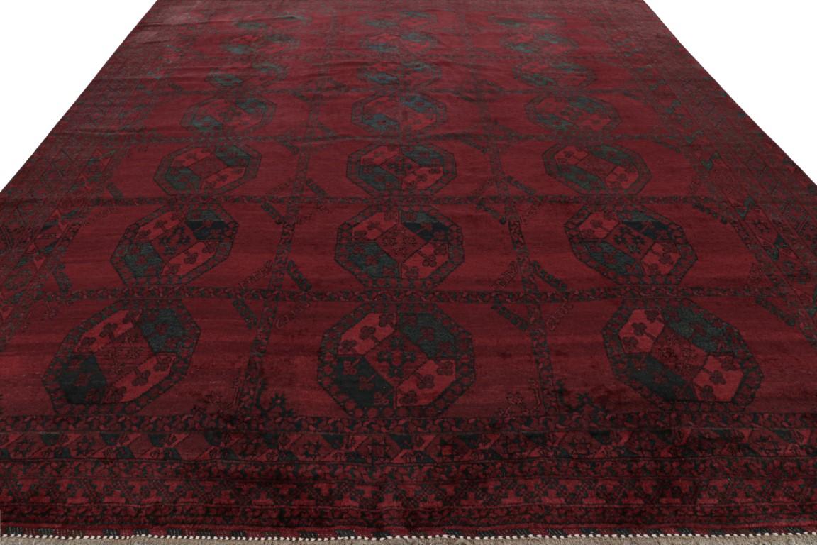 Hand-Knotted Vintage Midcentury Traditional in Wool Red and Blue Geometric Rug by Rug & Kilim For Sale