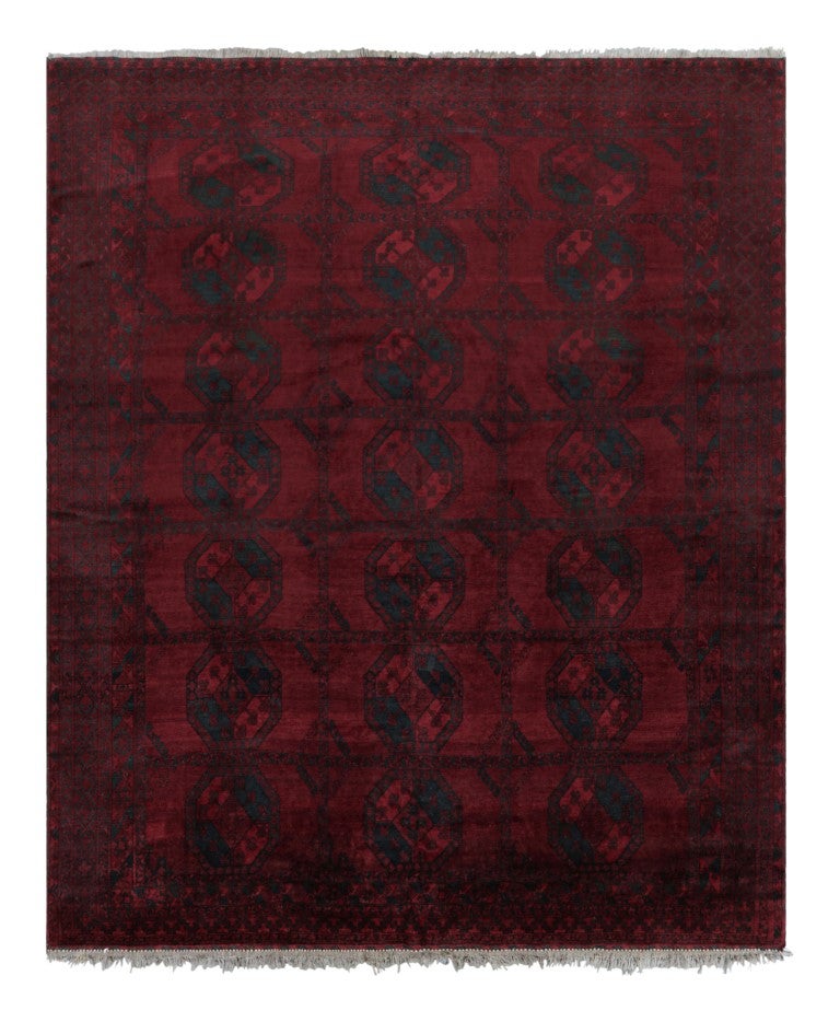 Vintage Midcentury Traditional in Wool Red and Blue Geometric Rug by Rug & Kilim For Sale