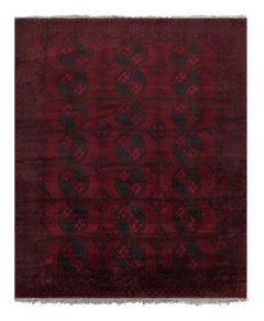 Vintage Midcentury Traditional in Wool Red and Blue Geometric Rug by Rug & Kilim