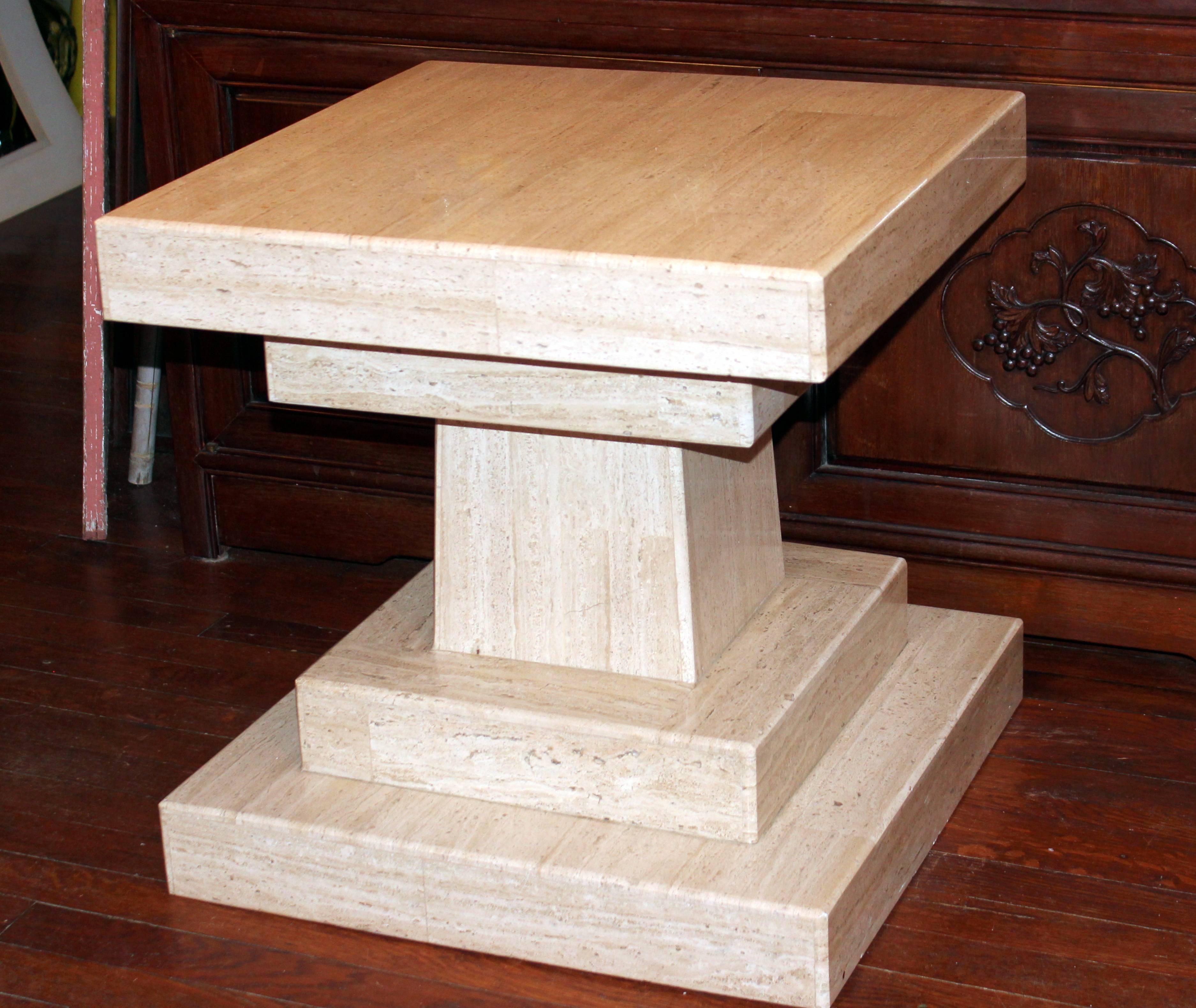 Mid-Century Modern Vintage Midcentury Travertine Marble Modernist Villency Side Pedestal Table