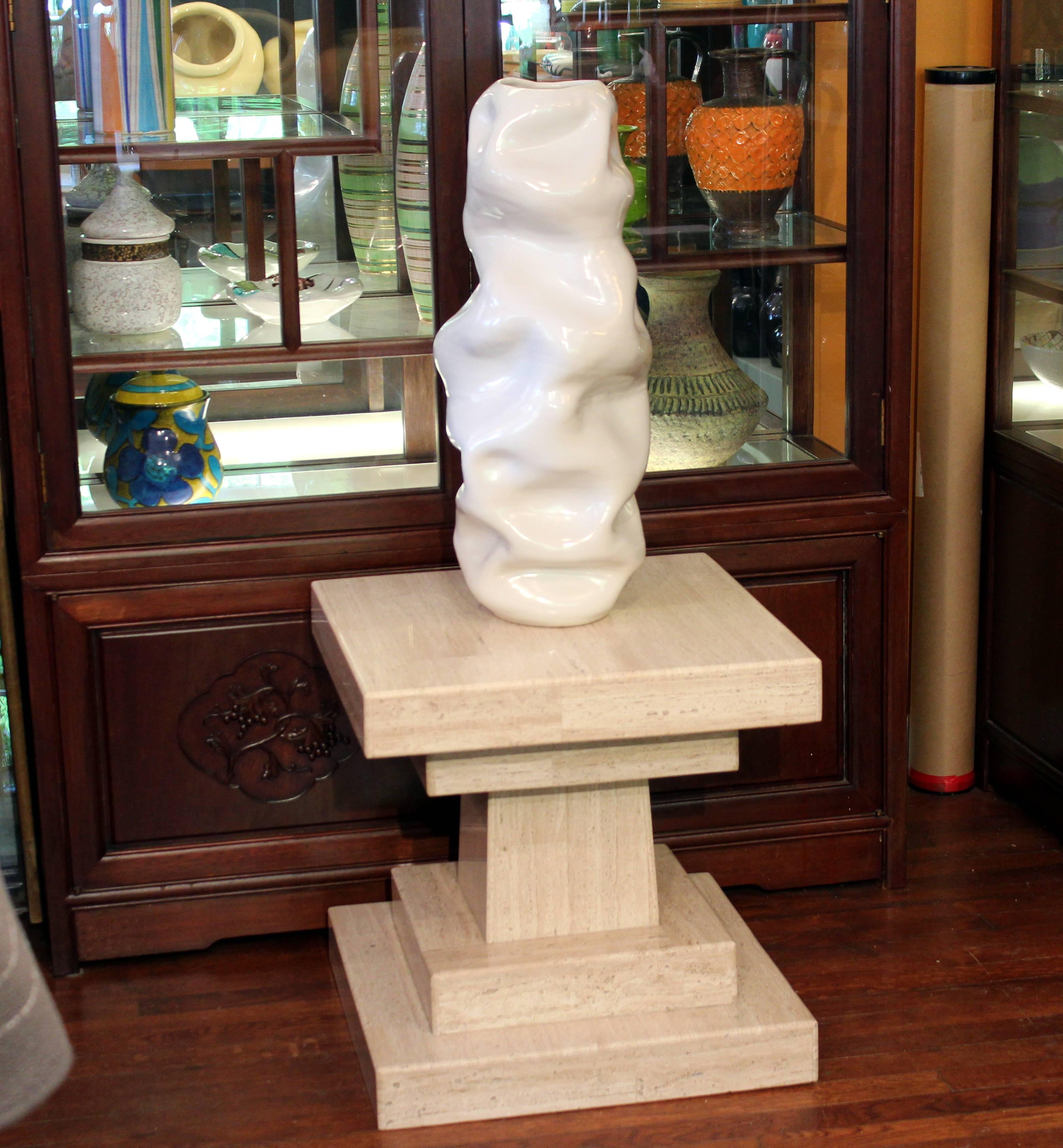 Vintage Midcentury Travertine Marble Modernist Villency Side Pedestal Table 2