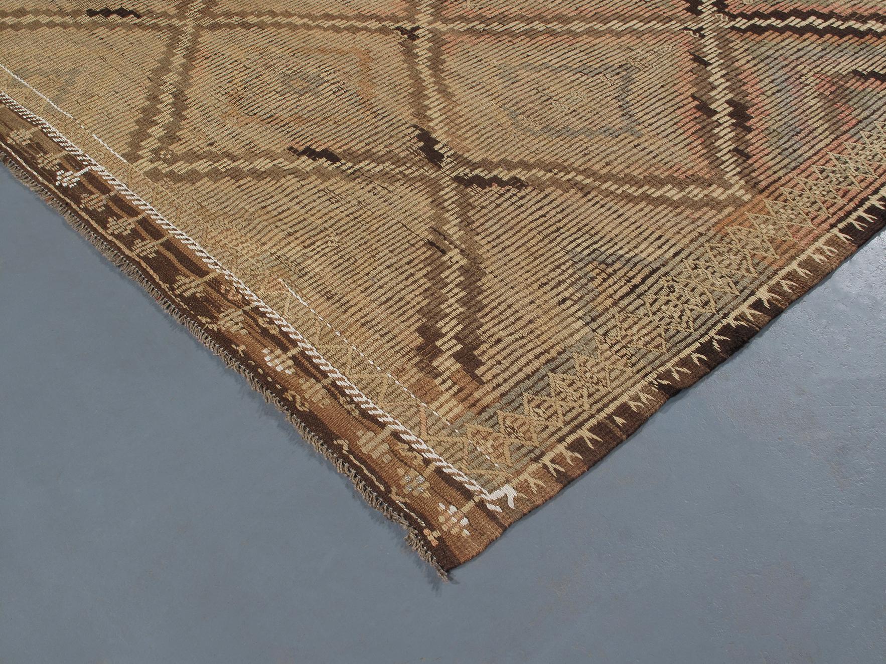 Mid-20th Century Vintage Midcentury Tribal Flat-Weave Rug For Sale