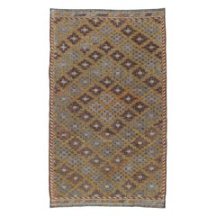 Vintage Midcentury Tribal Flat-Weave Rug