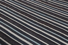 Vintage Midcentury Turkish in Wool Brown and Blue Striped Pattern by Rug & Kilim