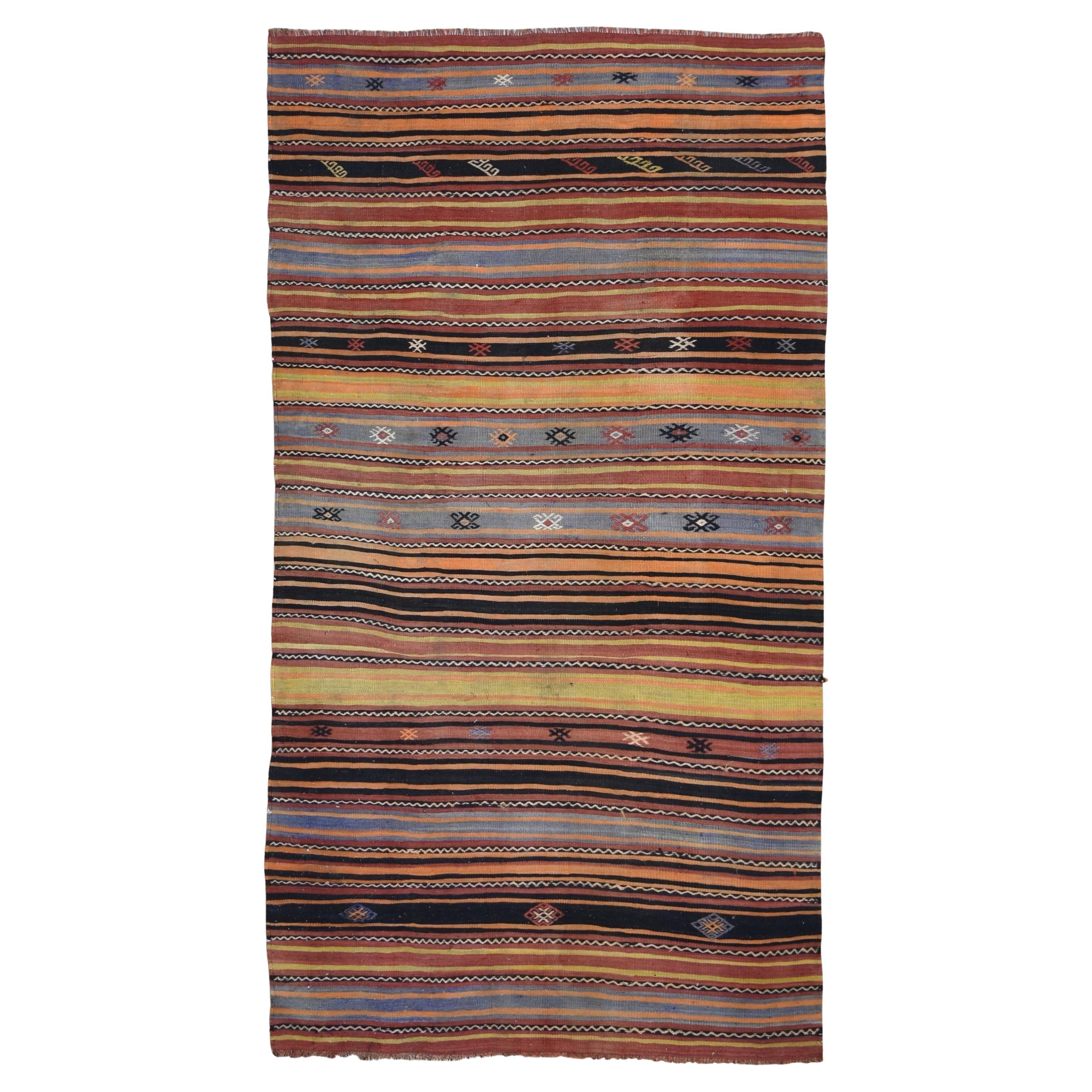 Vintage Midcentury Turkish Jijim Wool Kilim 5'7''x10'4''