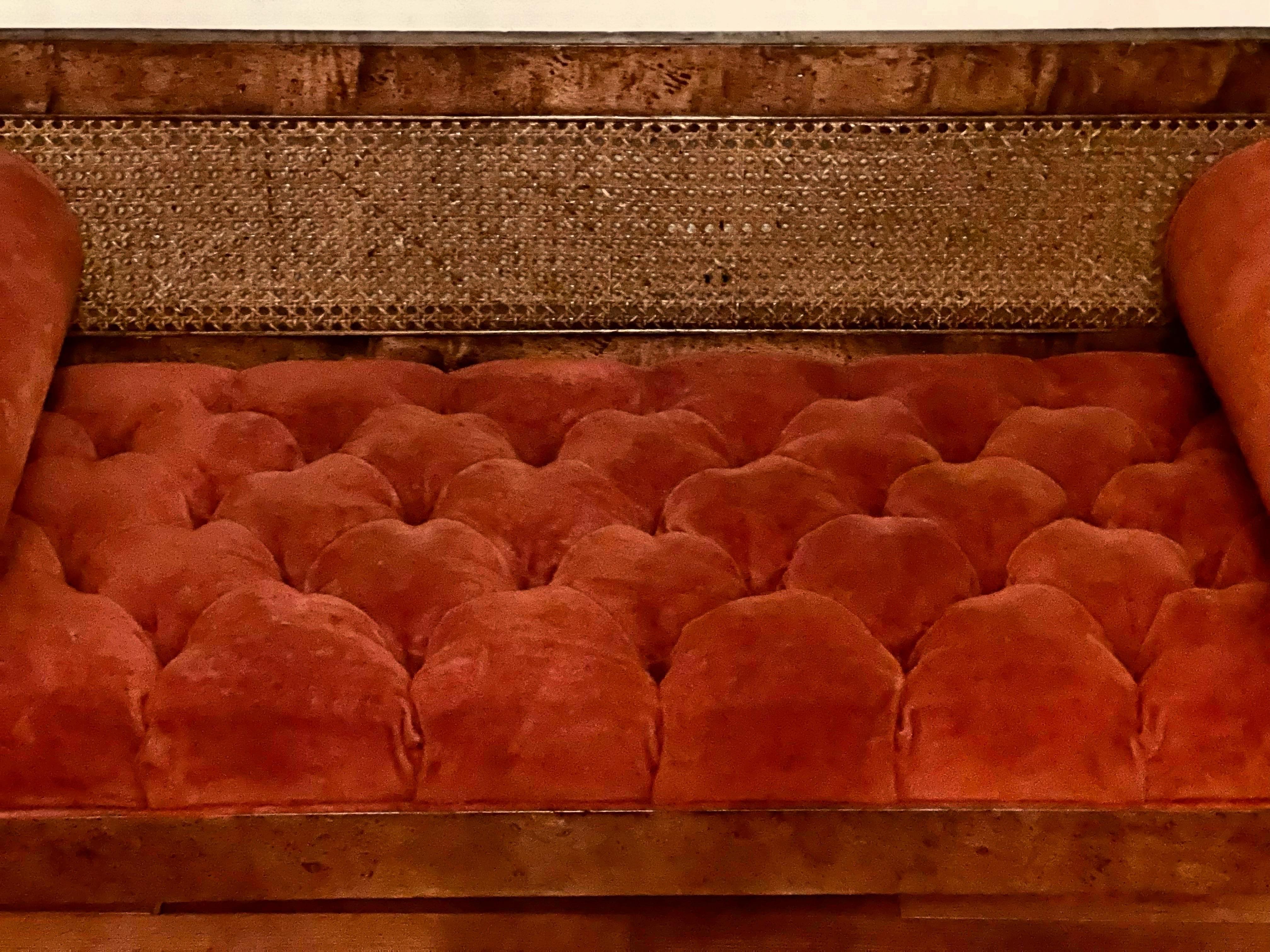 Hollywood Regency Vintage Midcentury Upholstered Cane Parlor Bench