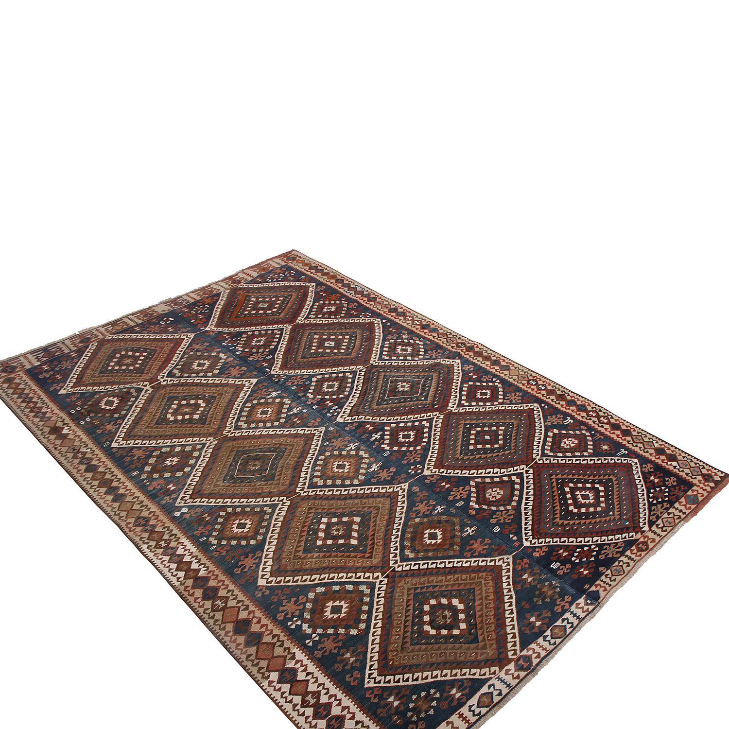 Handwoven in Turkey originating between 1950-1960, this vintage midcentury wool Kilim hails from the city of Van, named for the titular province in Eastern Anatolia and home to a distinguished history of rare selections. This particular piece enjoys