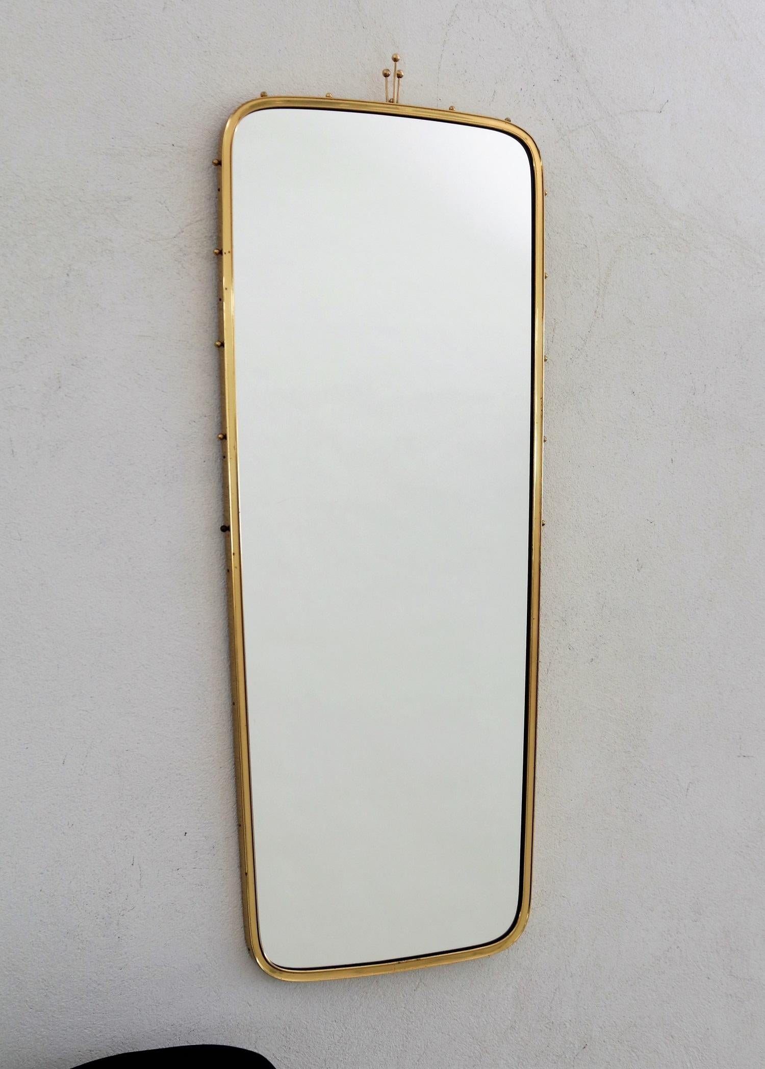 Vintage Midcentury Wall Mirror with Brass Frame, 1970s 2