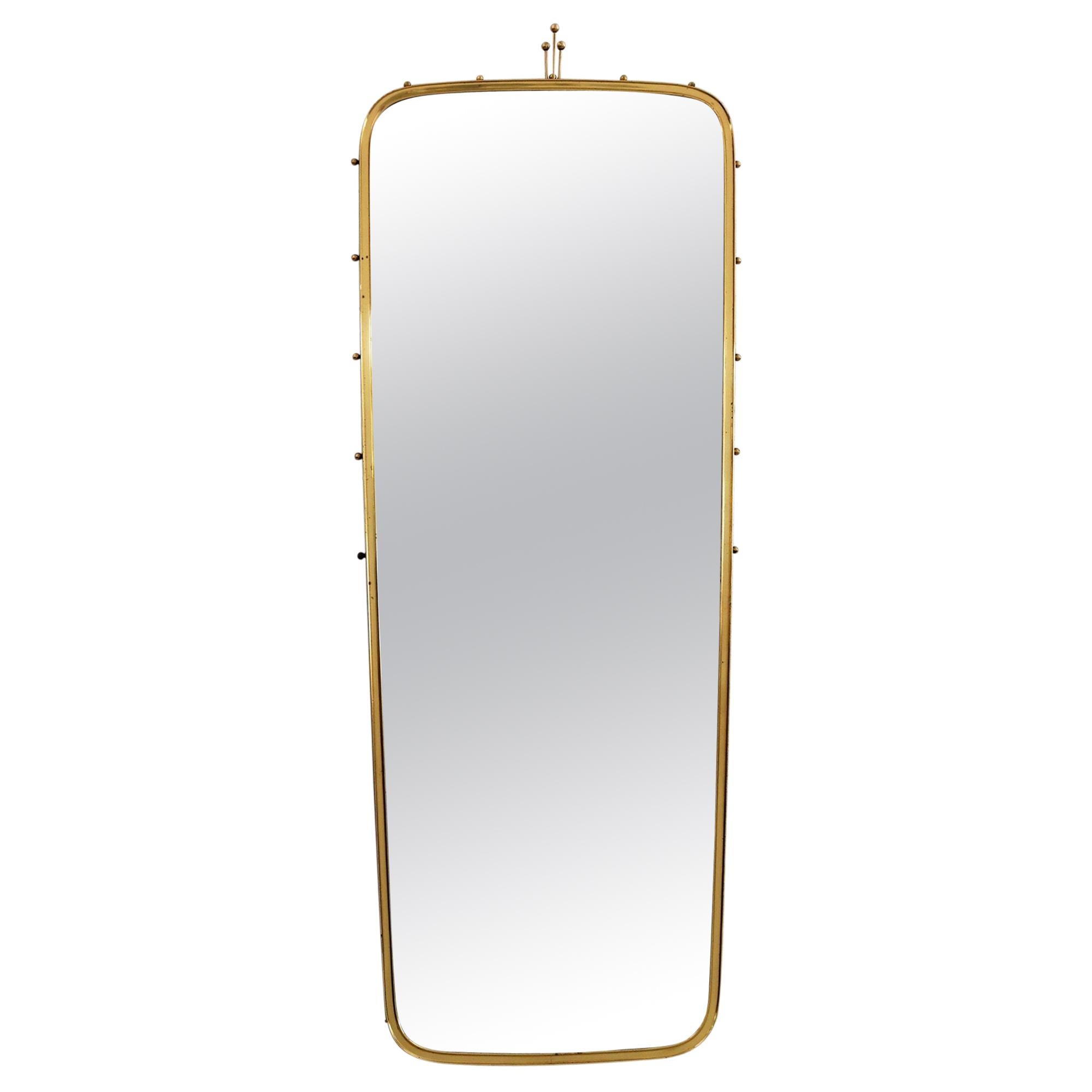 Vintage Midcentury Wall Mirror with Brass Frame, 1970s