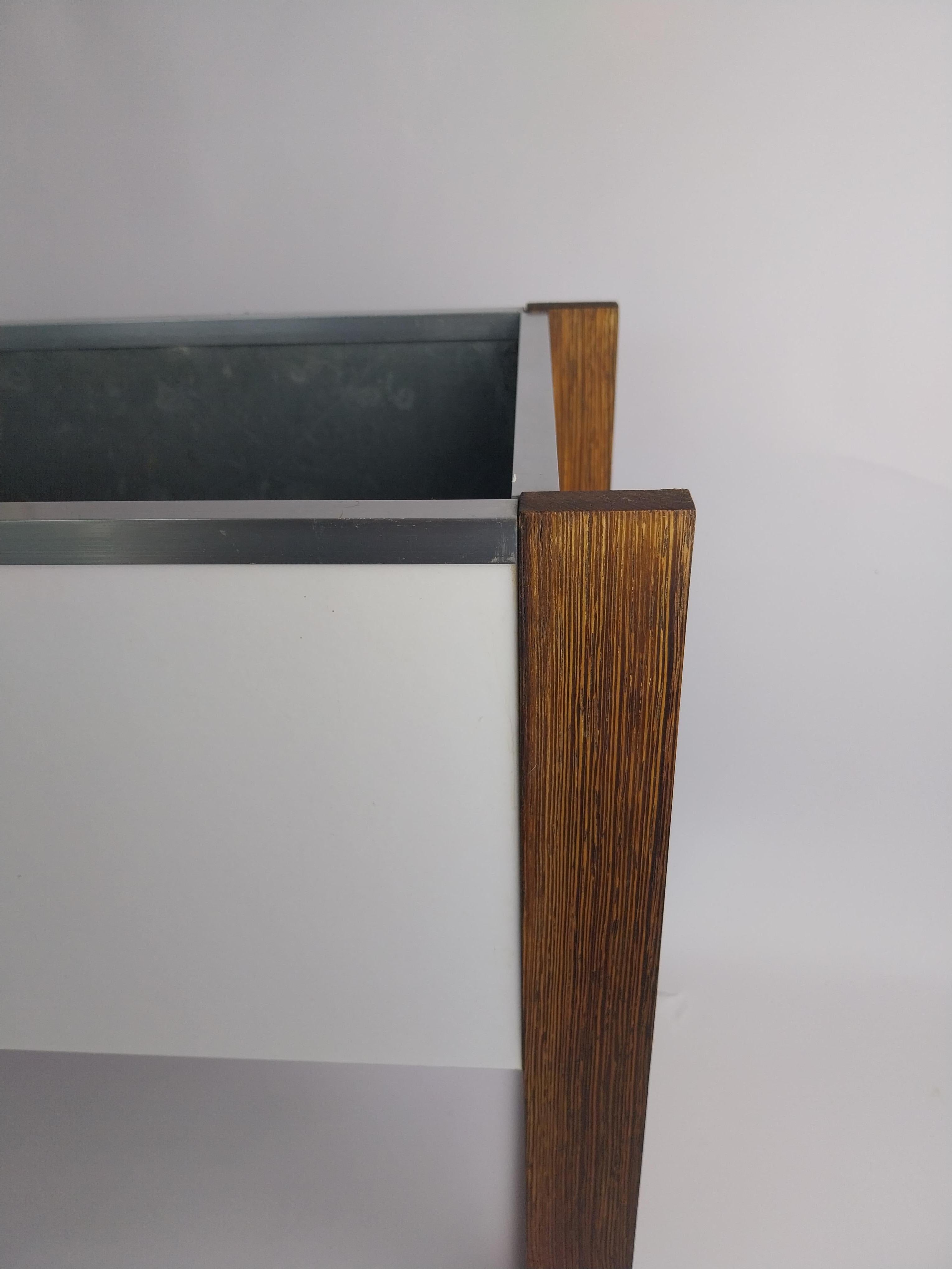 Zinc Vintage midcentury wengé indoor wooden planter by Beaufort Belgium For Sale