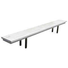 Vintage Midcentury White Travertine Bench with Solid Brass Legs