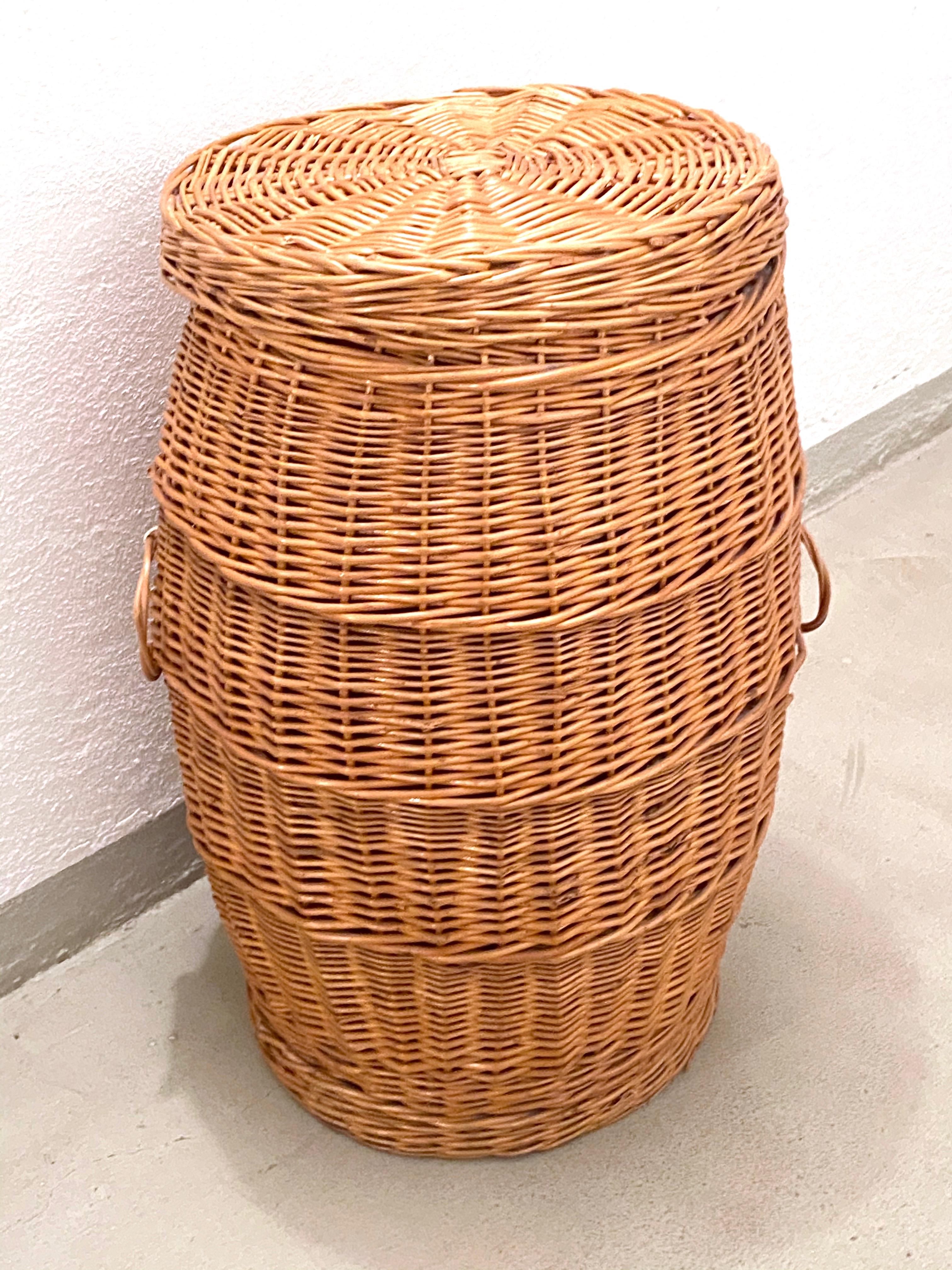 vintage wicker laundry basket with lid