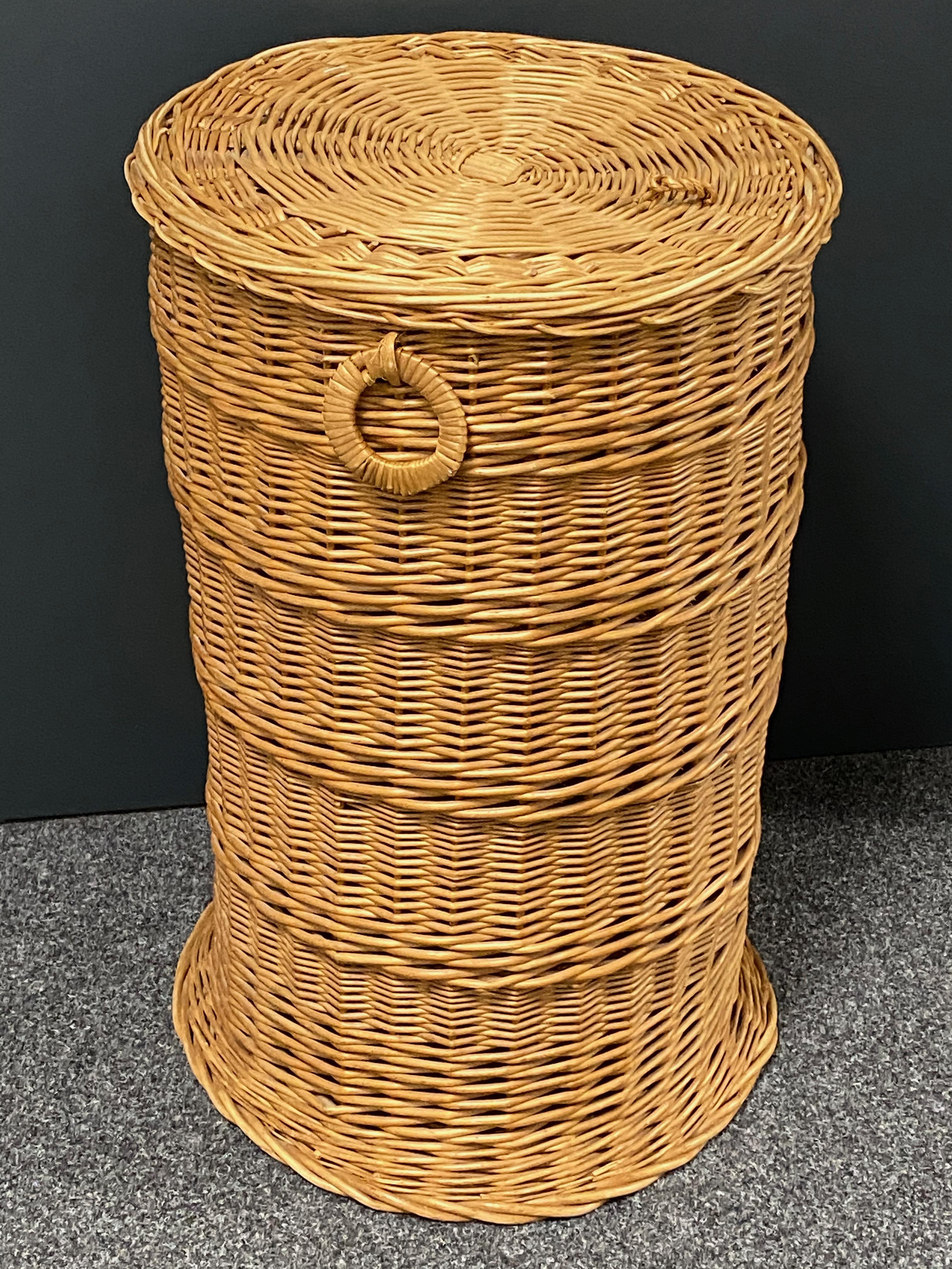 Vintage Midcentury Wicker Laundry Basket Hamper, 1970s, German 1