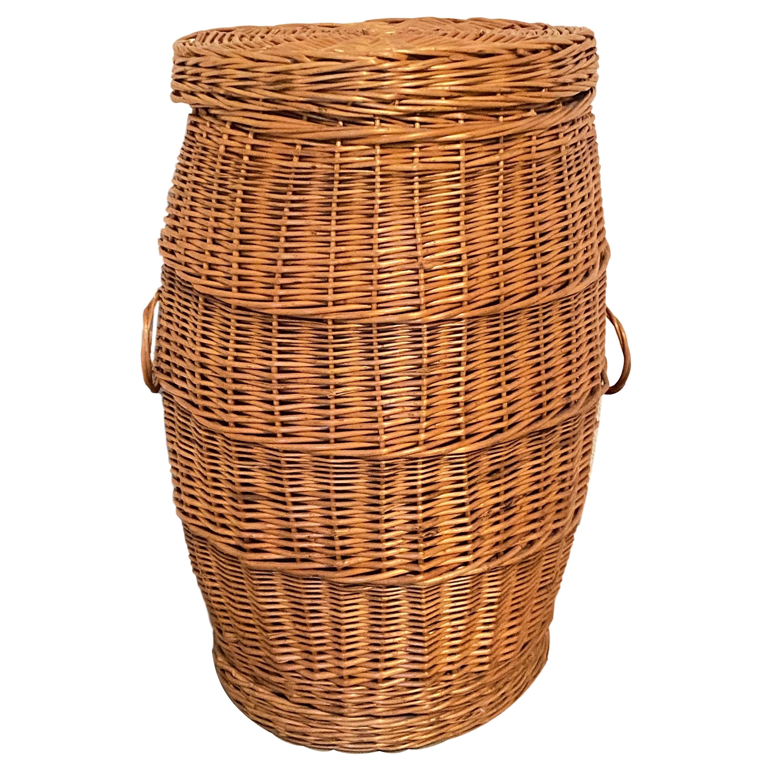 Vintage Midcentury Wicker Laundry Basket Hamper, 1970s, German at 1stDibs |  vintage wicker laundry basket with lid, 1970s hamper, vintage wicker hamper  with lid