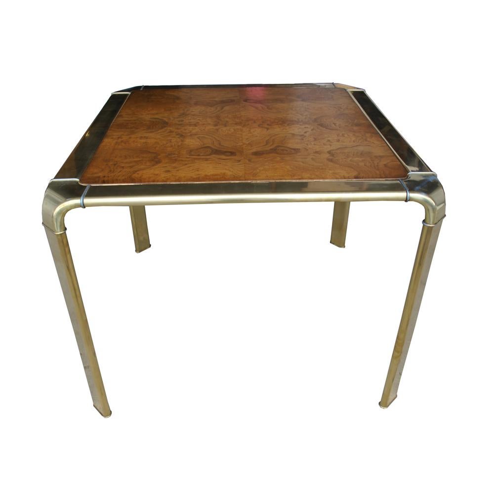 John Widdicomb
Widdicomb Furniture Co. 
 
Vintage midcentury Widdicomb brass and burl wood table 

 Stunning brass and burl wood table by Widdicomb.
 Waterfall brass legs.