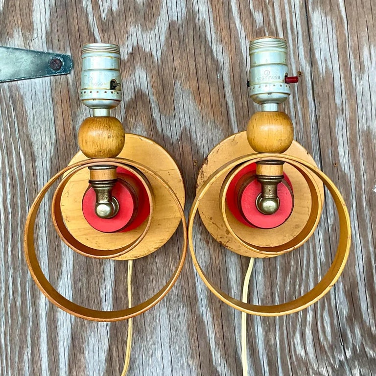 Vintage MidCentury Wooden Wall Sconces, Pair For Sale at 1stDibs