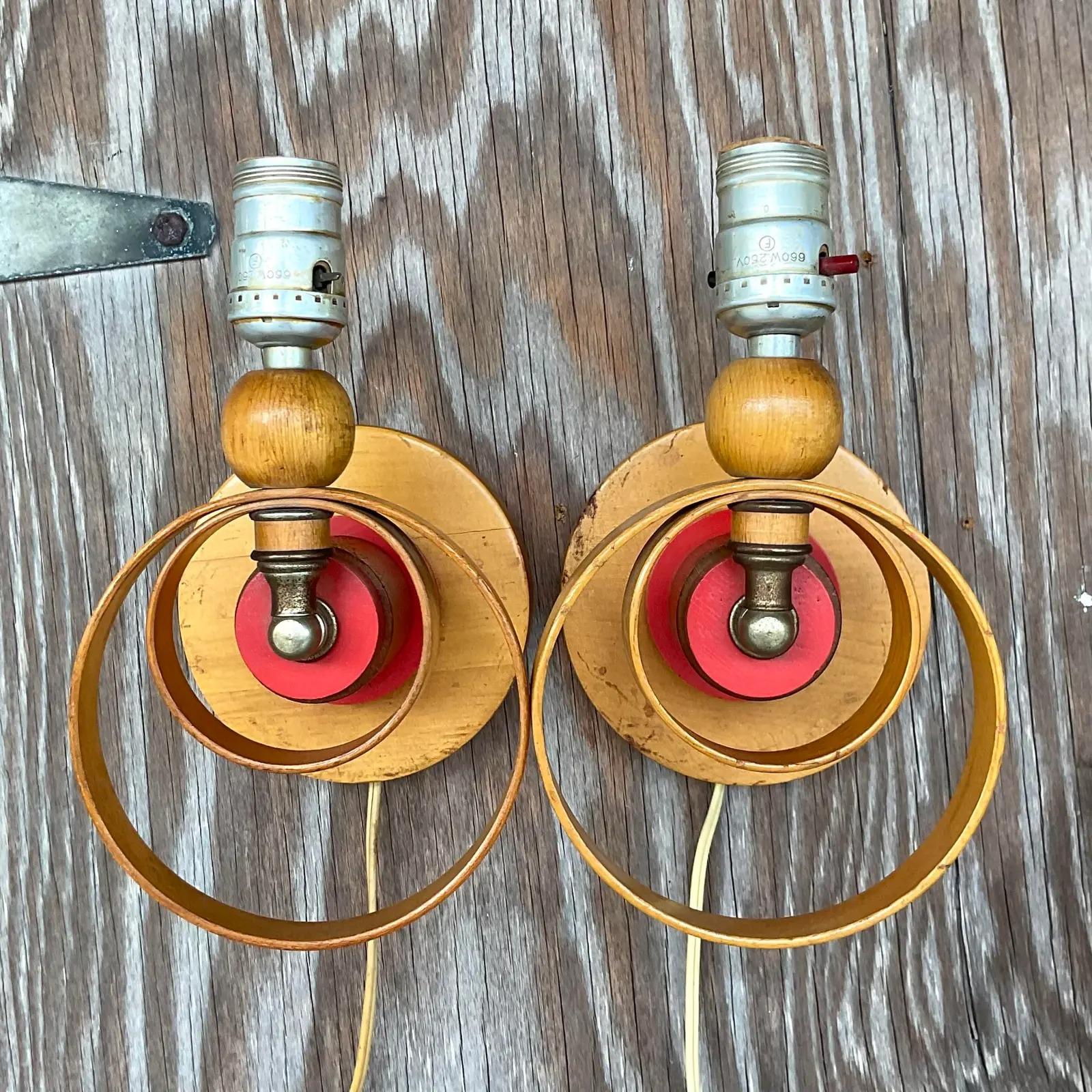 Vintage Mid-Century Wooden Wall Sconces, Pair In Good Condition In west palm beach, FL