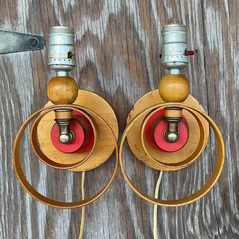 Vintage MidCentury Wooden Wall Sconces, Pair For Sale at 1stDibs
