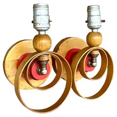 Vintage Mid-Century Wooden Wall Sconces, Pair
