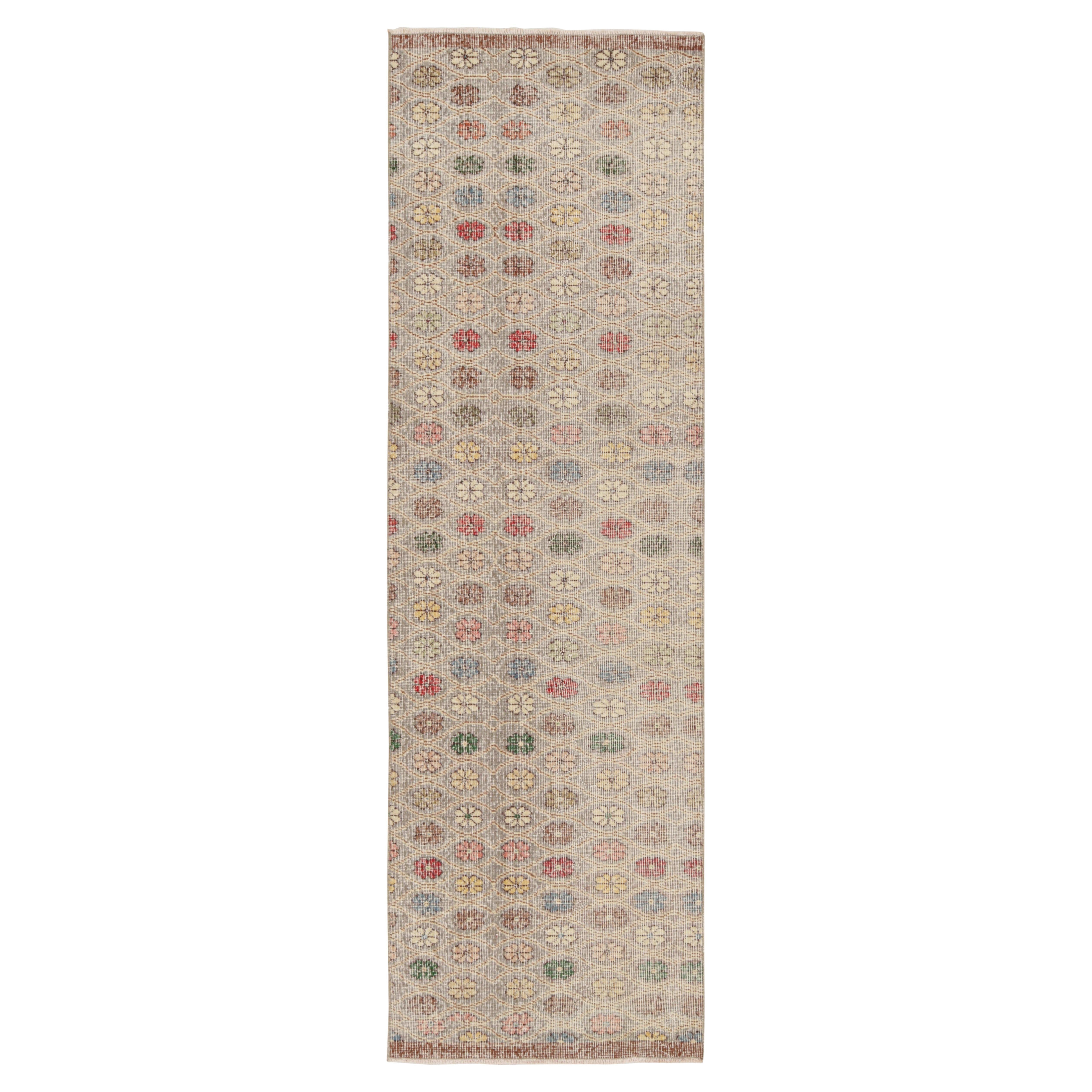 Vintage Midcentury Wool Runner with Multi-Color Floral Pattern by Rug & Kilim