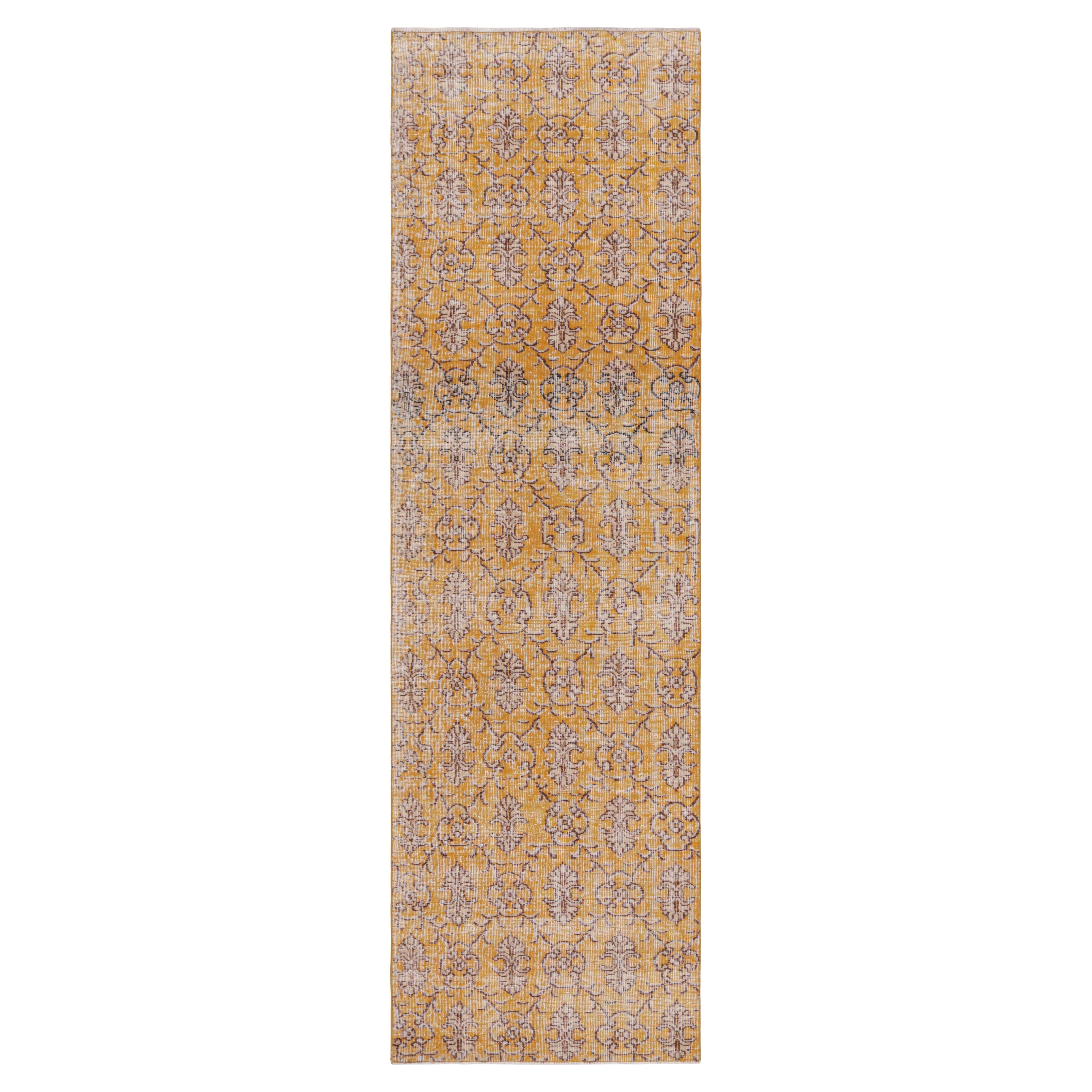 Traves de Mesa Vintage Midcentury en Lana Amarilla con Detalles en Blanco y Negro by Rug & Kilim en venta