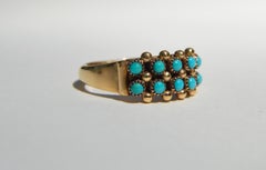 Vintage Midcentury Zuni 14 Karat Gold Turquoise Band Ring