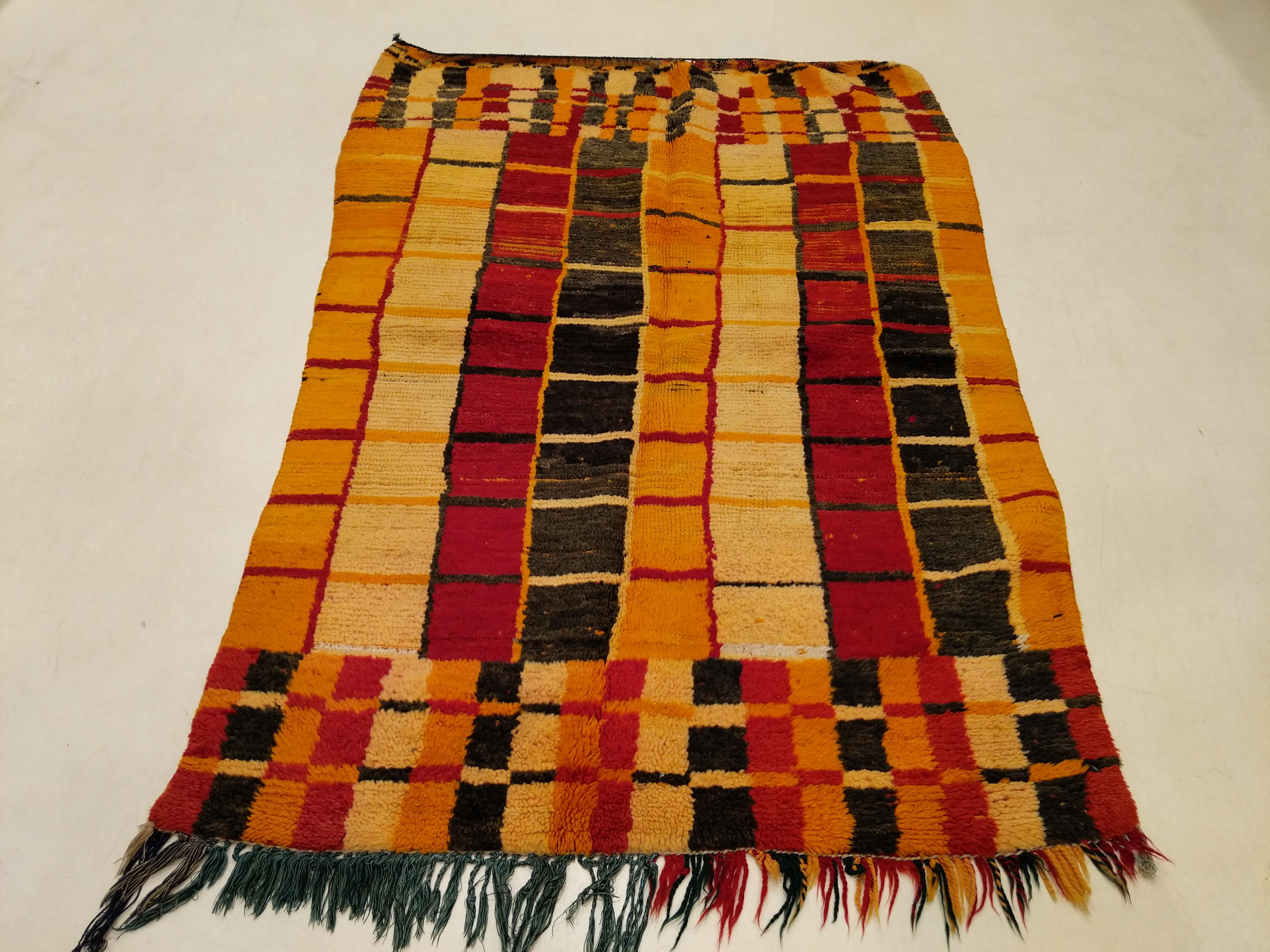 Boujads are woven from Arab tribes and Arabised Berber tribes located on the western foothills of the Middle Atlas, between the towns of Boujad and Beni Mellal. Boujad rugs are among the most colorful representations of Berber woven art. This