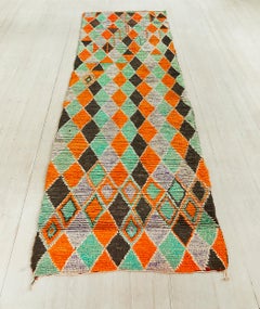 Vintage Middle Atlas Harlequin Runner in Orange and Green, Morocco, 20th Century