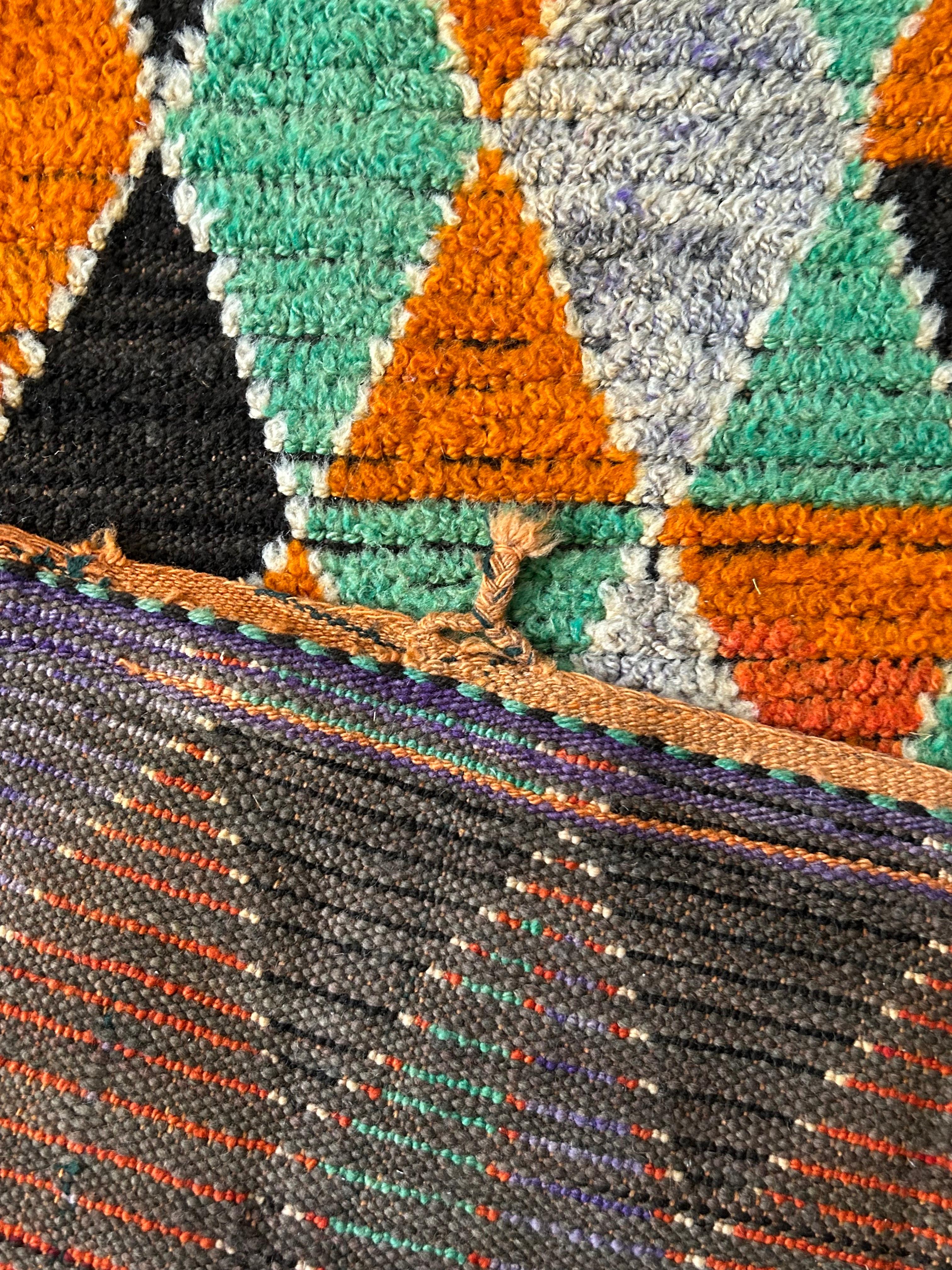 Vintage Middle Atlas Harlequin Runner in Orange and Green, Morocco, 20th Century For Sale 3