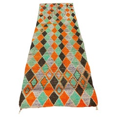 Vintage Middle Atlas Harlequin Runner in Orange and Green, Morocco, 20th Century
