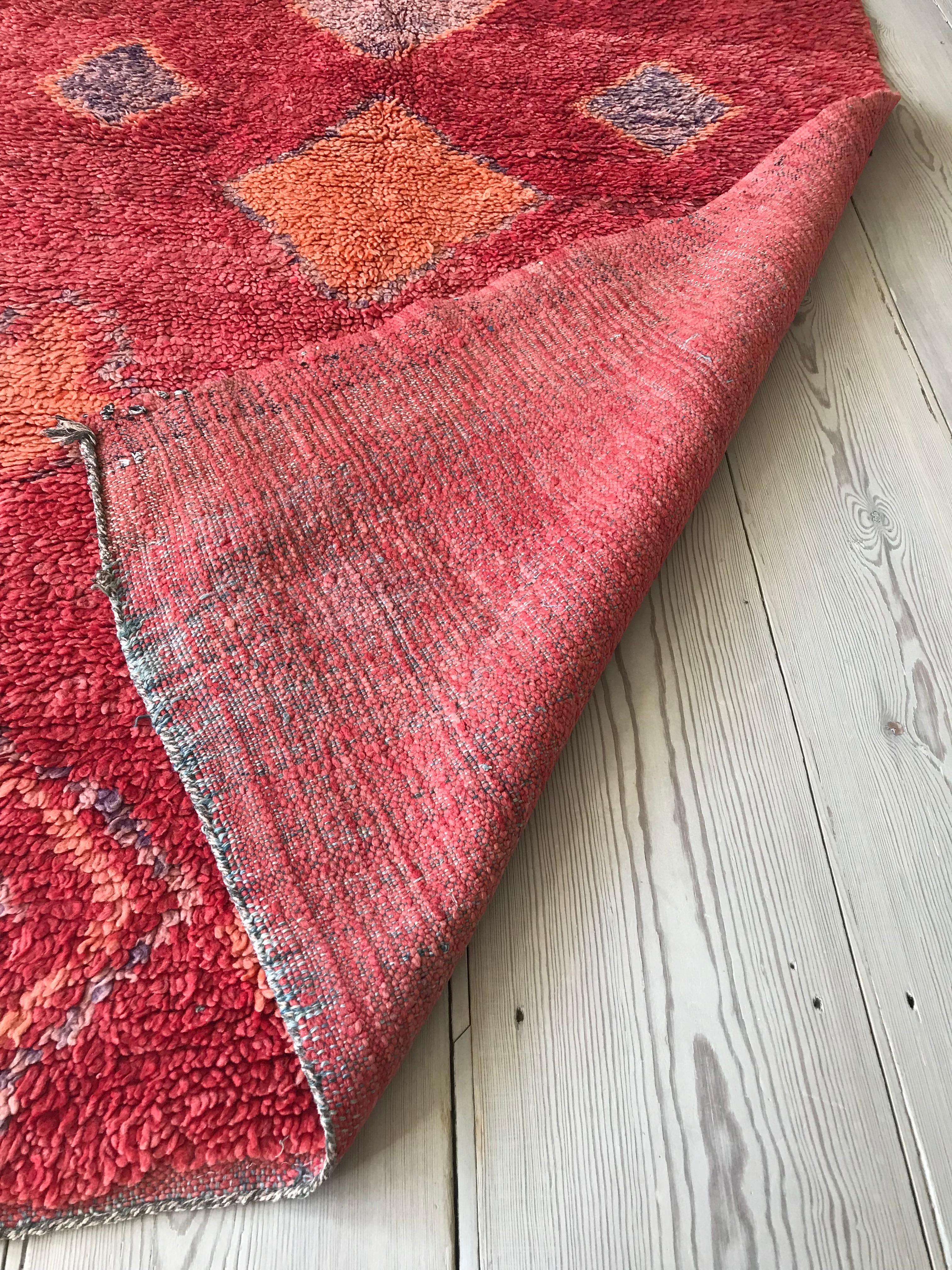 Late 20th Century Vintage Middle Atlas Rug in Red Colored Harlequin Pattern, Morocco, 1980s