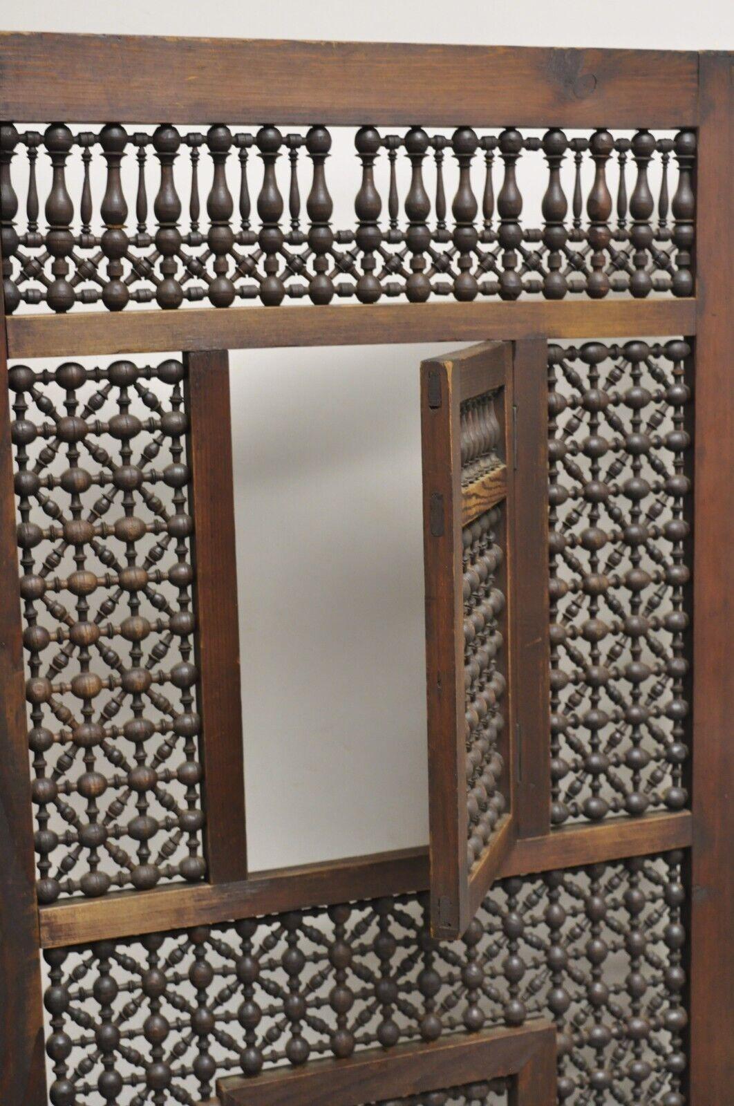 Vintage Middle Eastern 3 Panel Mashrabiya Lattice Folding Screen Room Divider For Sale 7