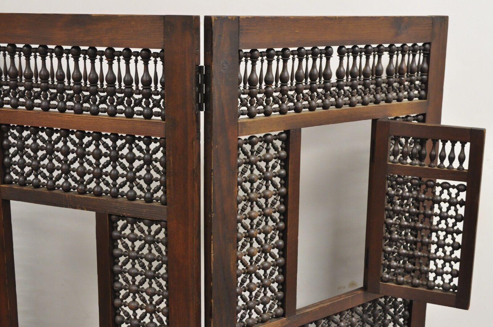 Vintage Middle Eastern 3 Panel Mashrabiya Lattice Folding Screen Room Divider For Sale 8
