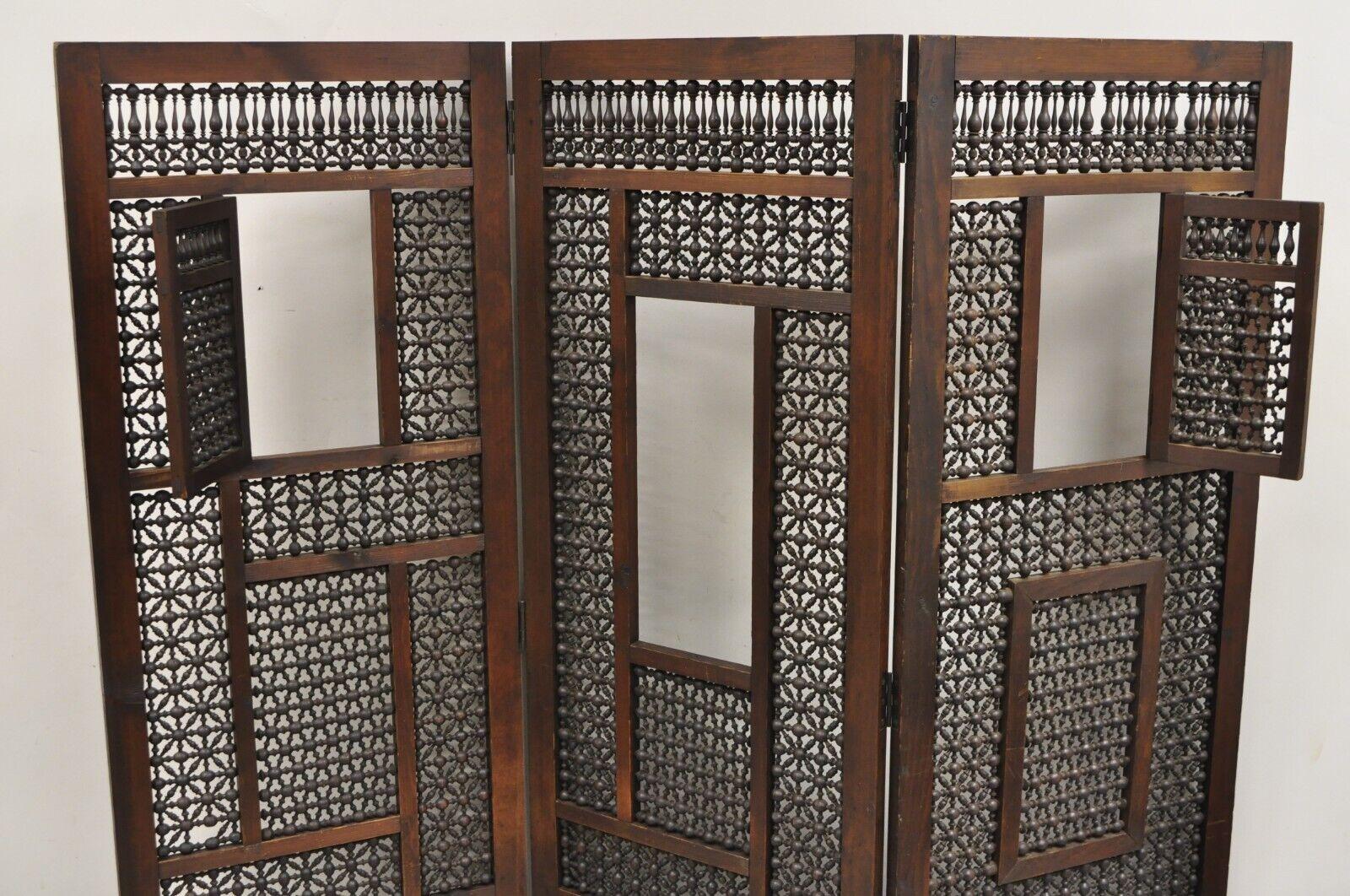 Classical Greek Vintage Middle Eastern 3 Panel Mashrabiya Lattice Folding Screen Room Divider For Sale