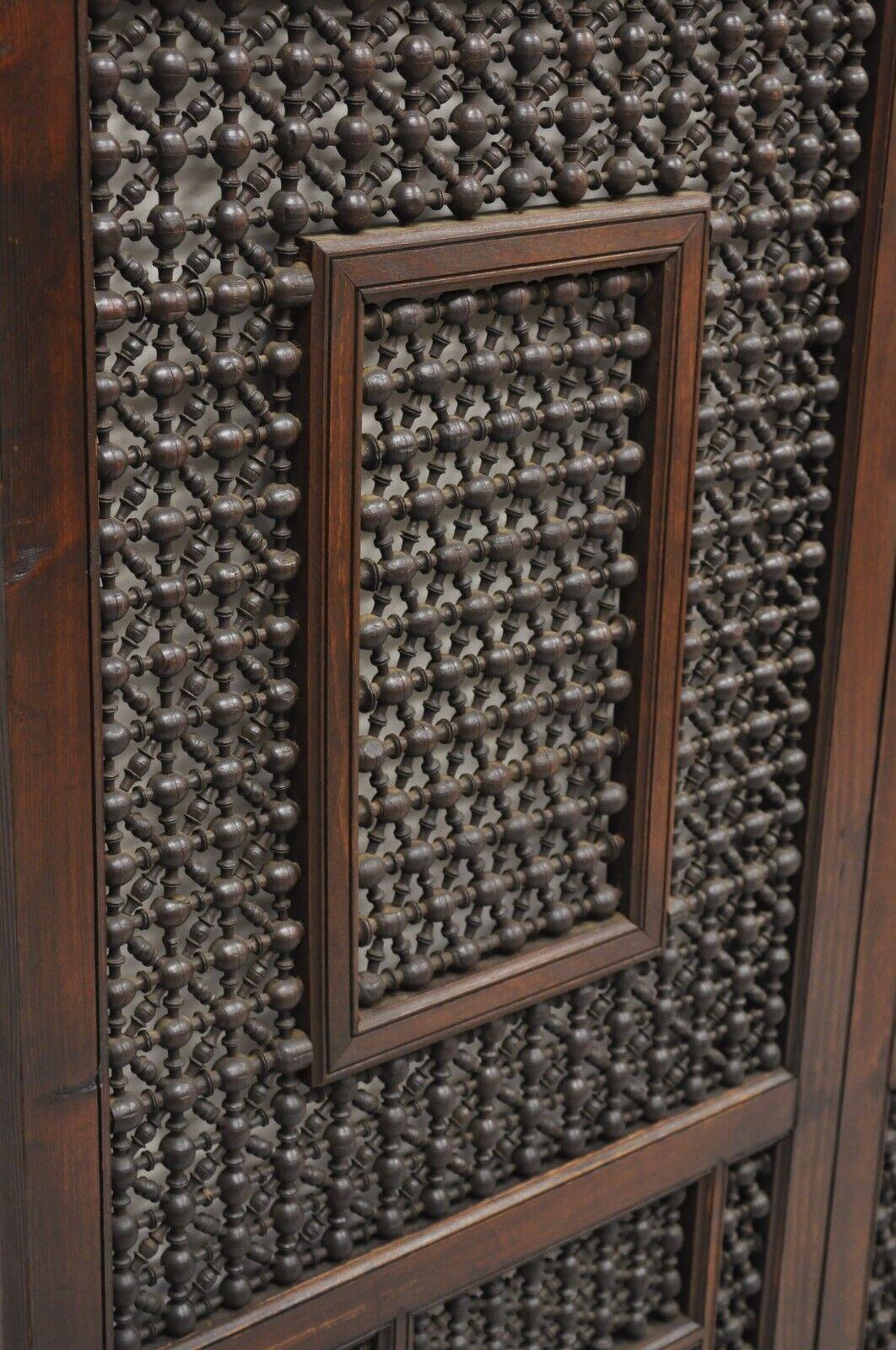 Wood Vintage Middle Eastern 3 Panel Mashrabiya Lattice Folding Screen Room Divider For Sale