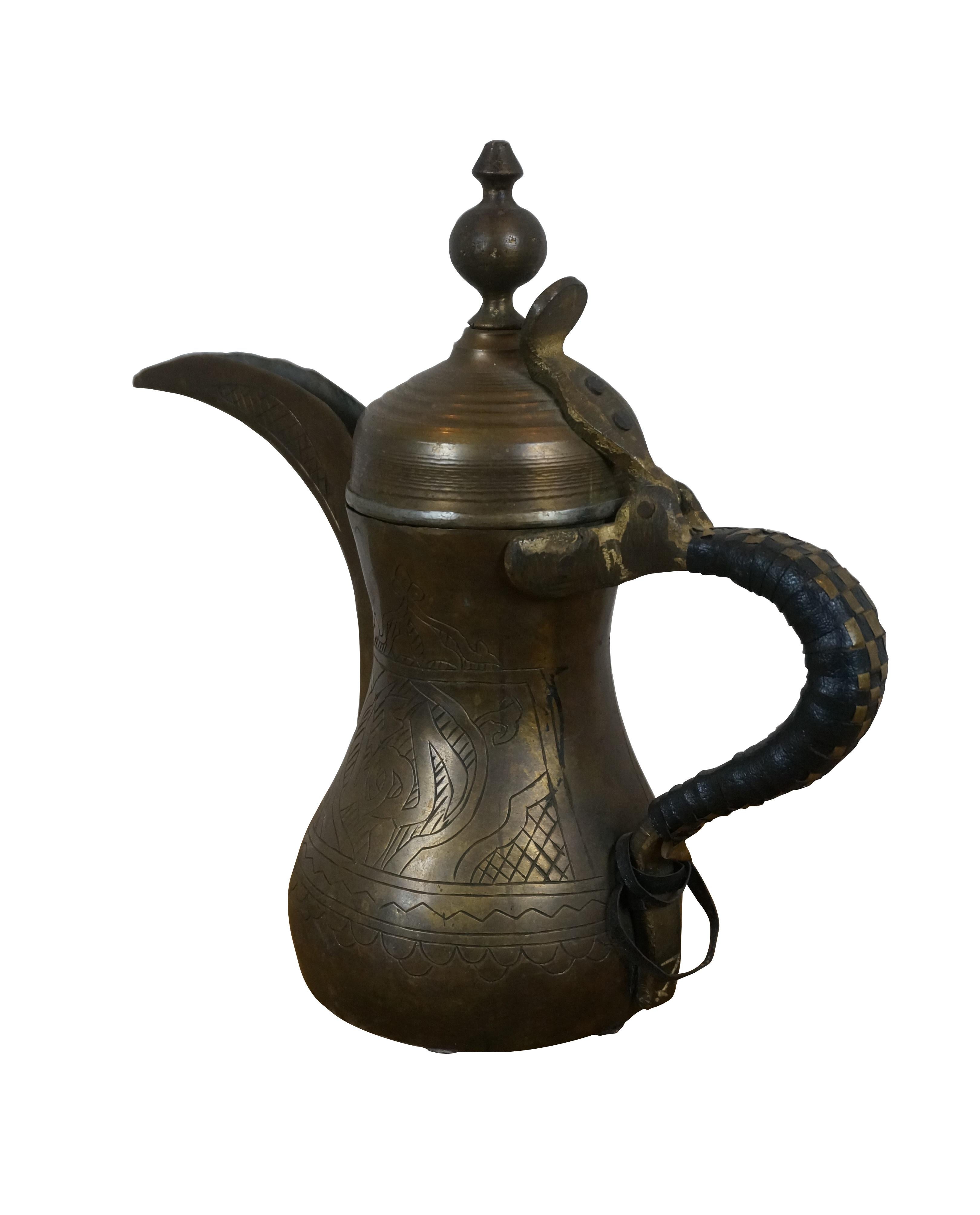 Bohemian Vintage Middle Eastern Arabic Brass Dallah Bedouin Tea Coffee Pot 12