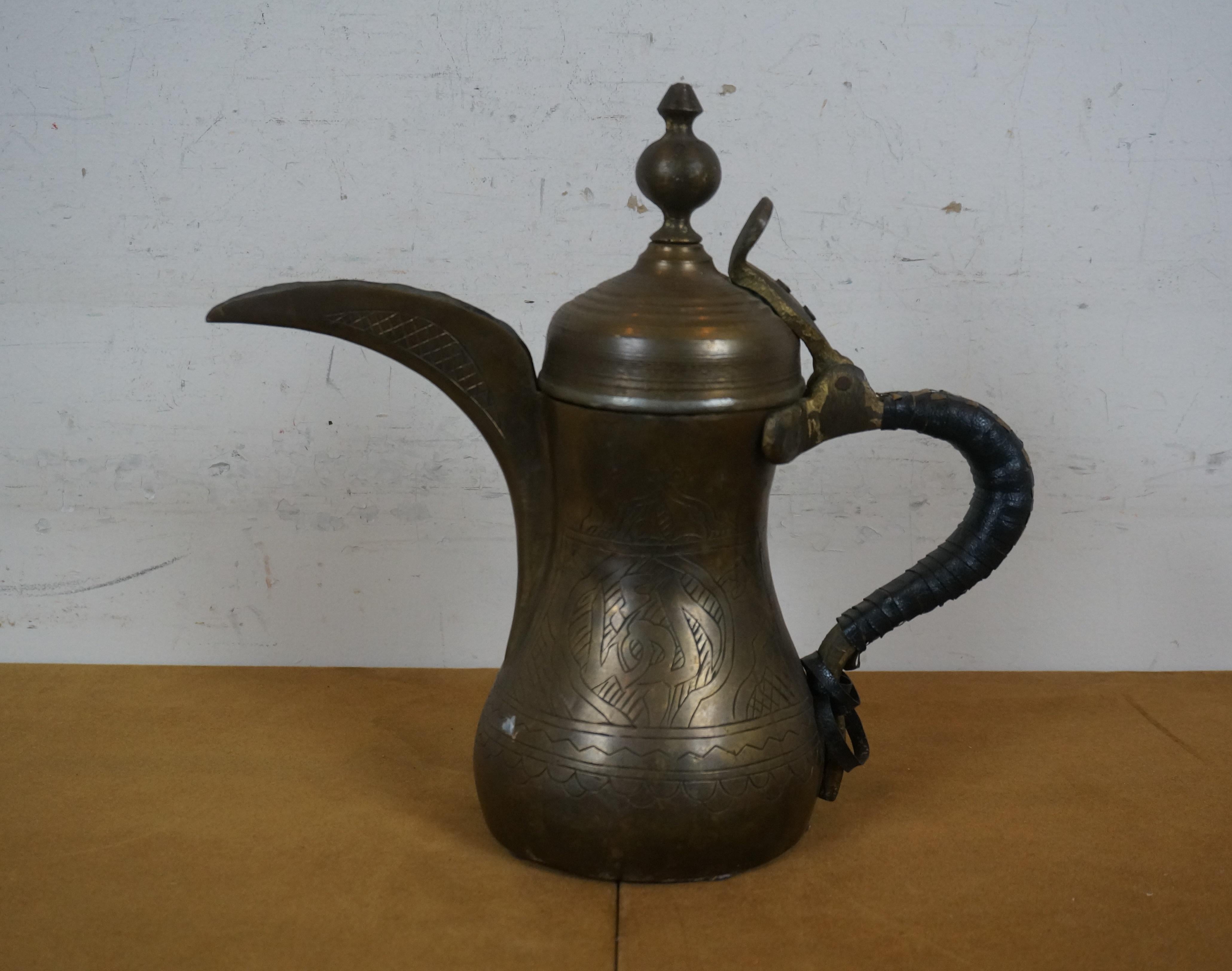 Unknown Vintage Middle Eastern Arabic Brass Dallah Bedouin Tea Coffee Pot 12