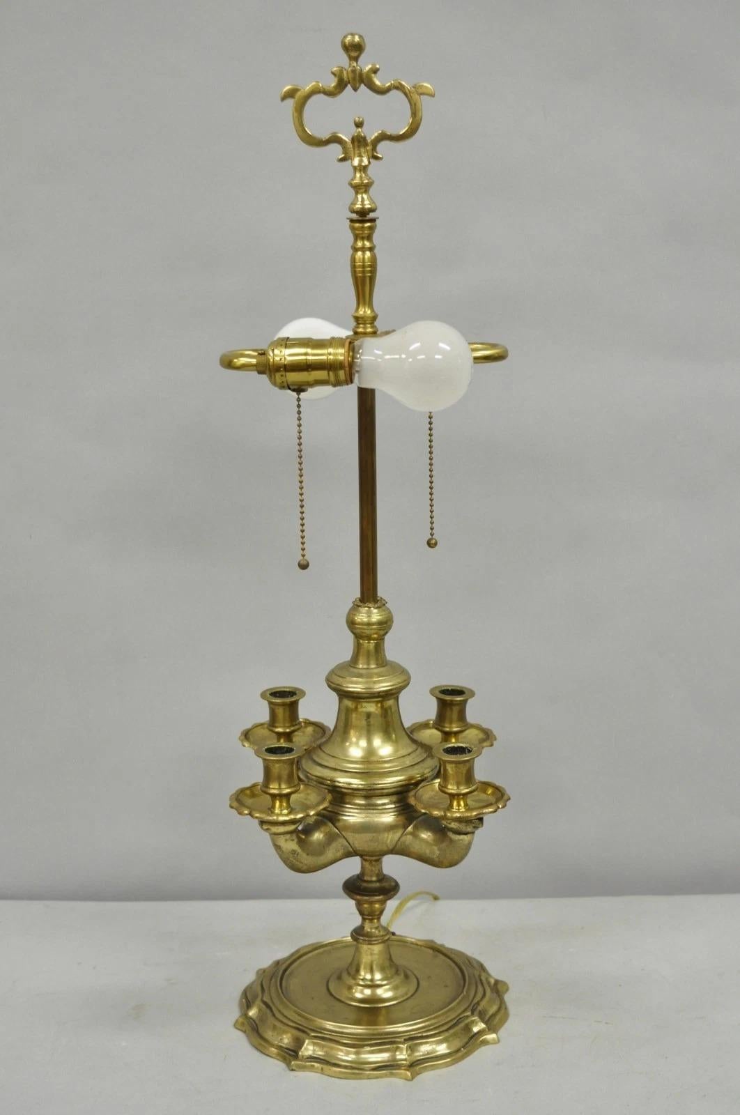 Autre Vintage Middle Eastern Brass Genie Oil Lamp Candelabra Table Lamp w/ Shade en vente