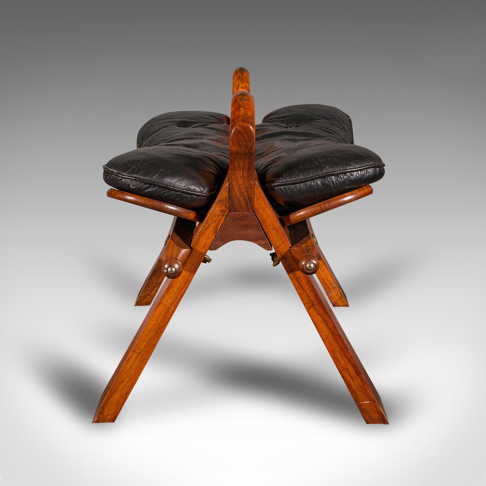 Mid-Century Modern Vintage Middle Eastern Camel Seat, Walnut, Leather, Hall Rest, Footstool, C.1960