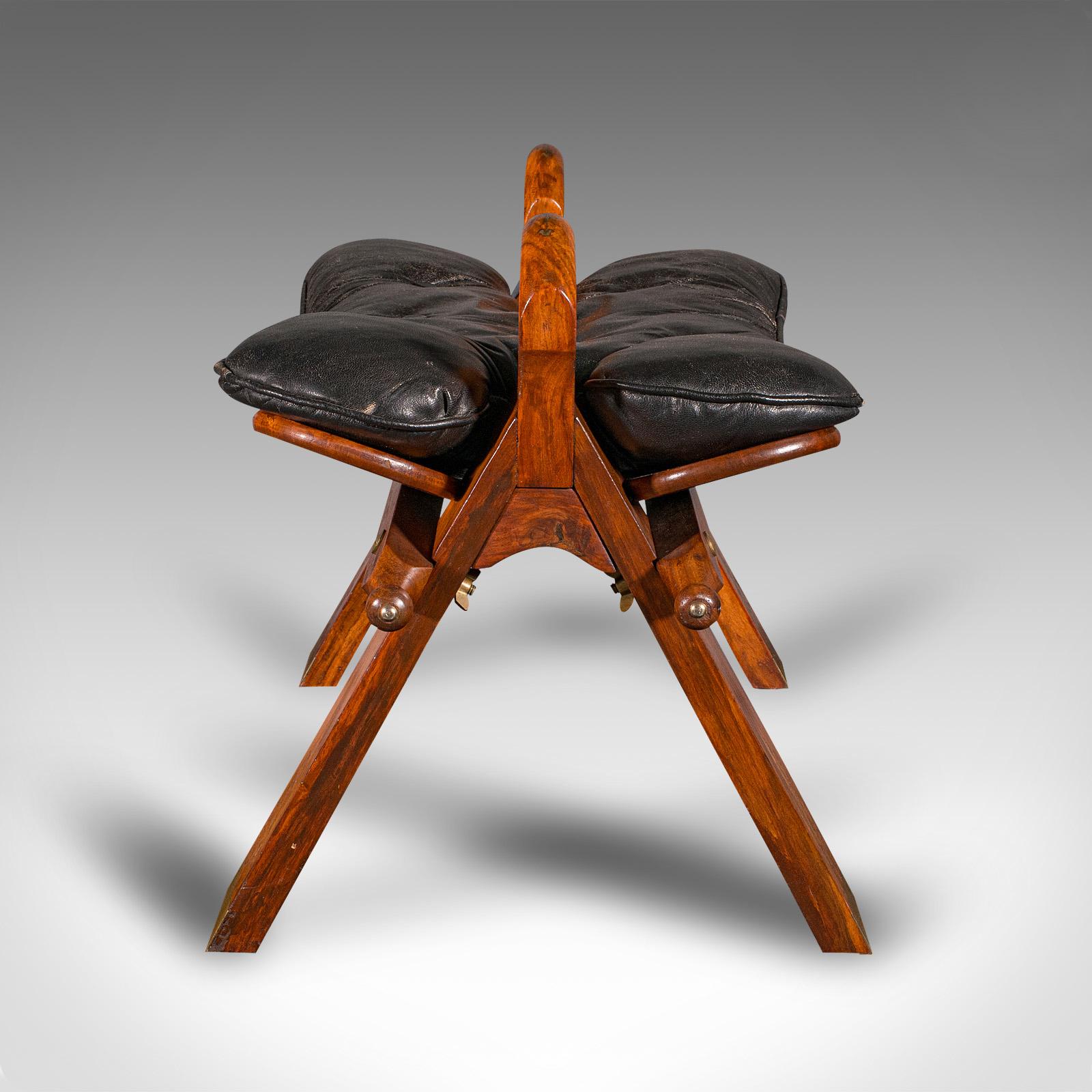 Vintage Middle Eastern Camel Seat, Walnut, Leather, Hall Rest, Footstool, C.1960 In Good Condition In Hele, Devon, GB