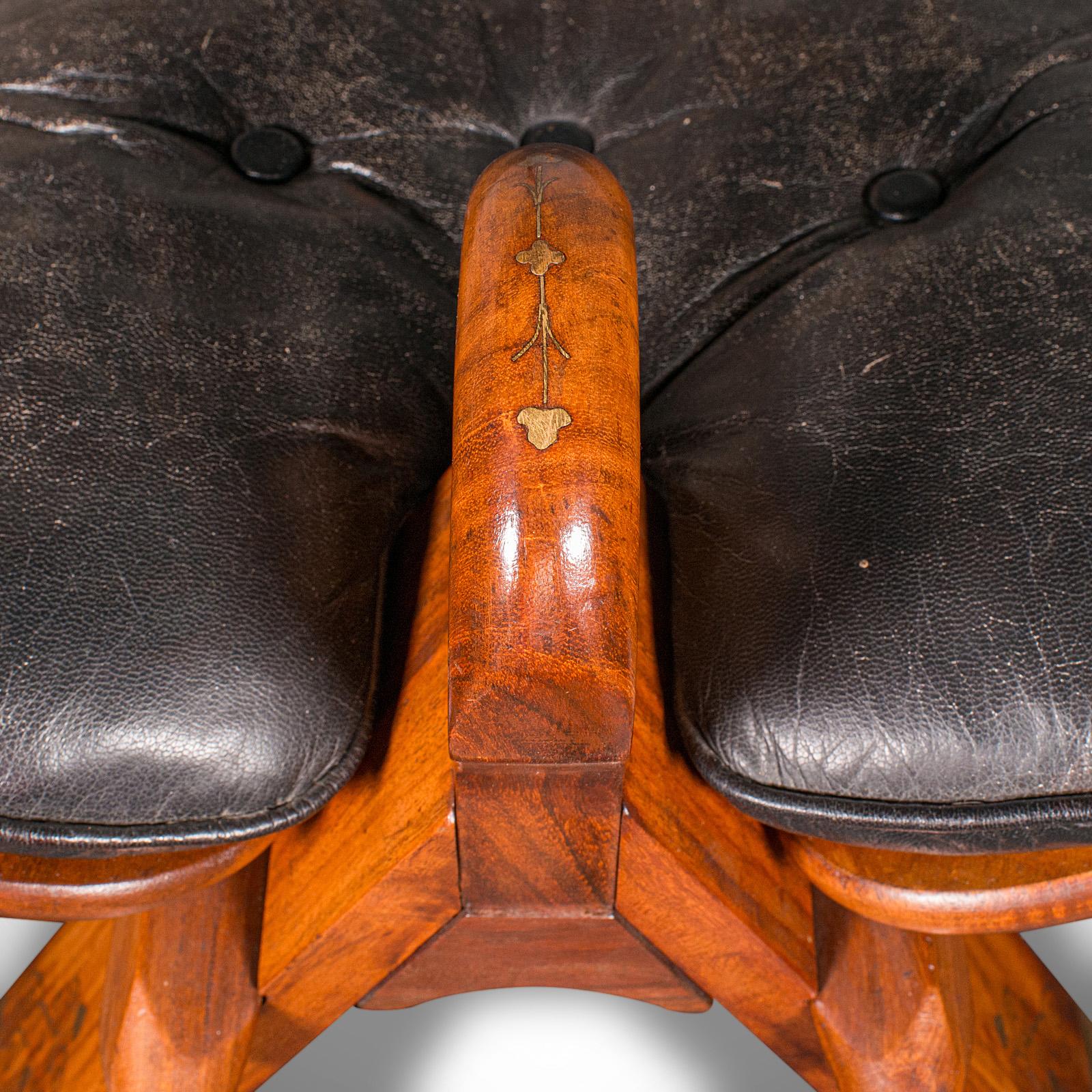 Vintage Middle Eastern Camel Seat, Walnut, Leather, Hall Rest, Footstool, C.1960 1