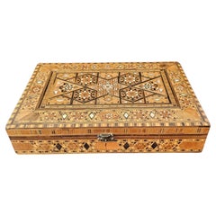 Vintage Middle Eastern Damascene Arabesque Micro Mosaic Marquetry Table Box