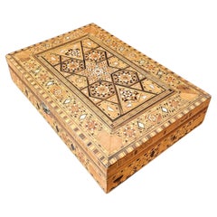 Vintage Middle Eastern Damascene Arabesque Micro Mosaic Marquetry Table Box