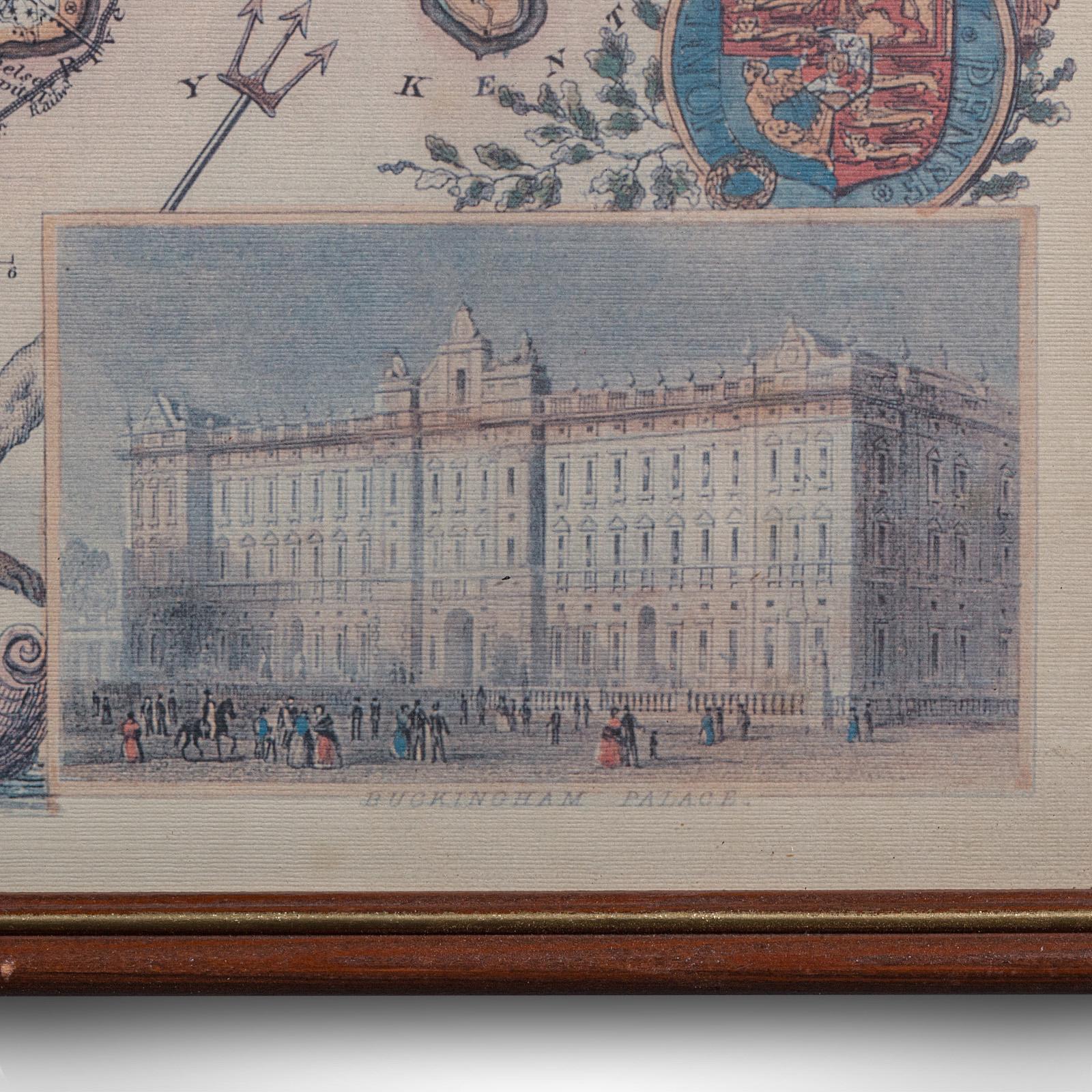 Mapa antiguo del condado de Middlesex, inglés, enmarcado, según Thomas Moule, cartografía en venta 4