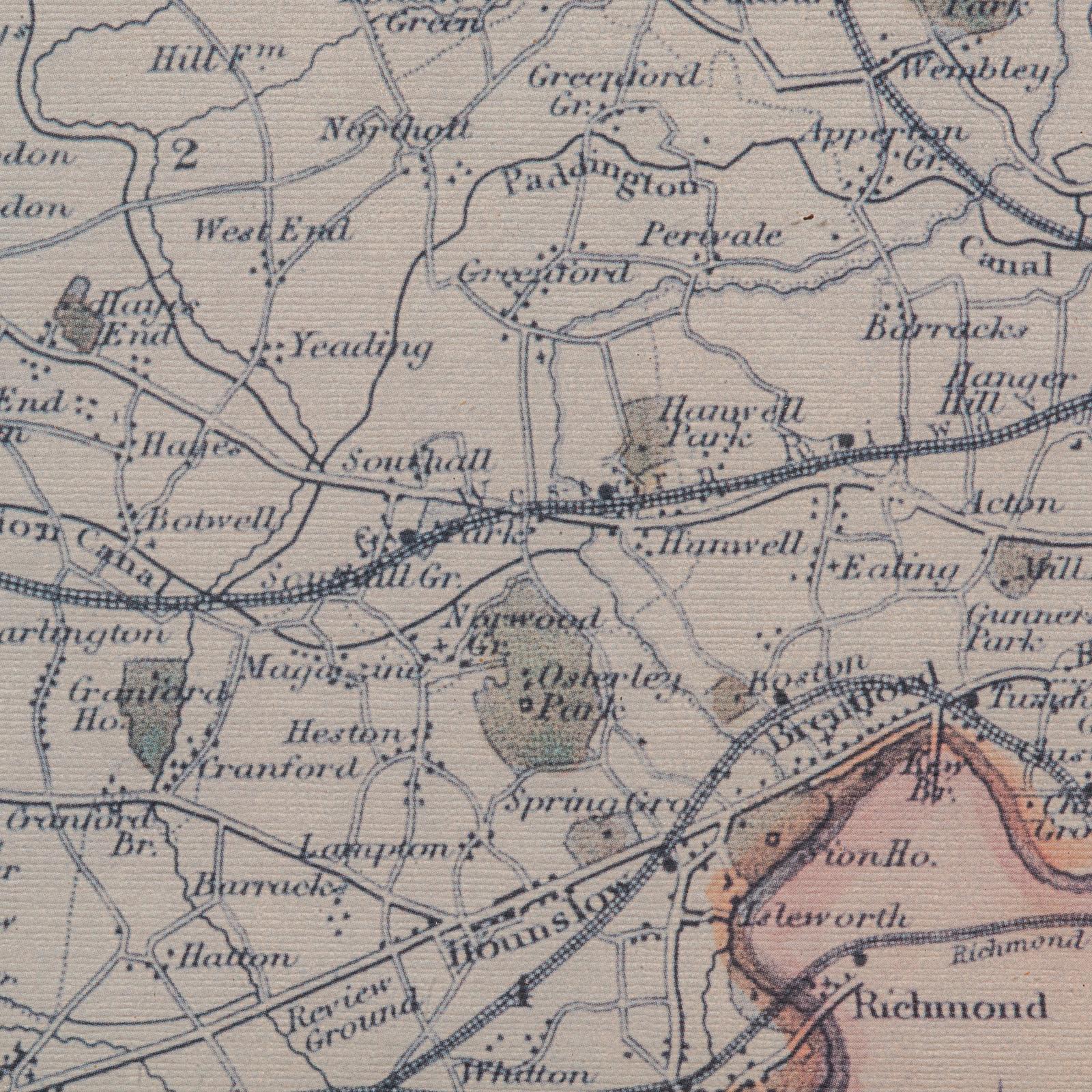 Mapa antiguo del condado de Middlesex, inglés, enmarcado, según Thomas Moule, cartografía en venta 5