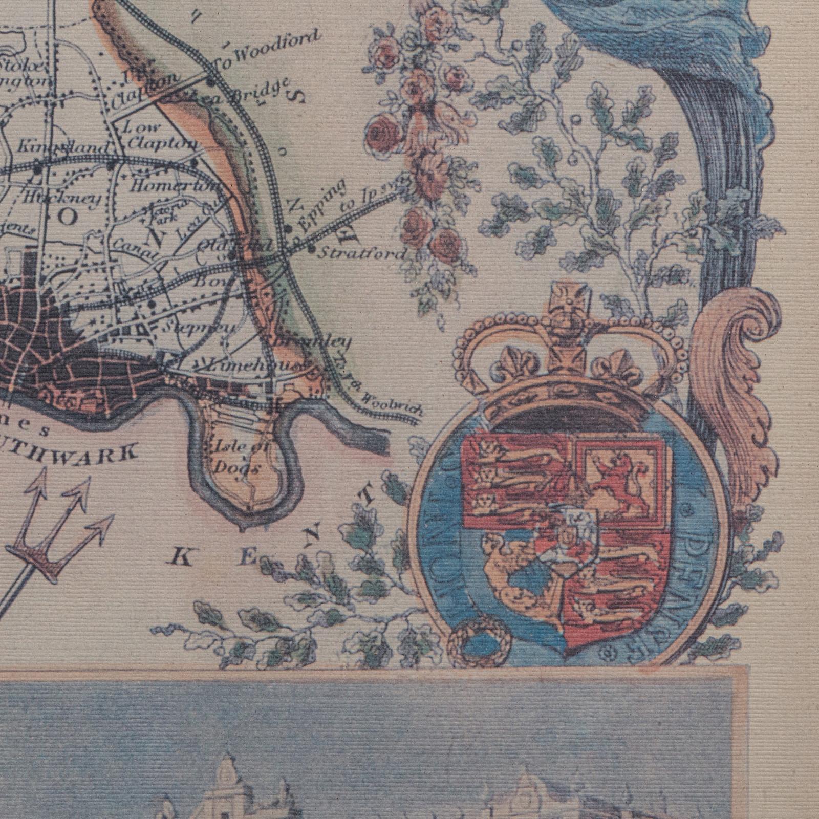 Mapa antiguo del condado de Middlesex, inglés, enmarcado, según Thomas Moule, cartografía en venta 1